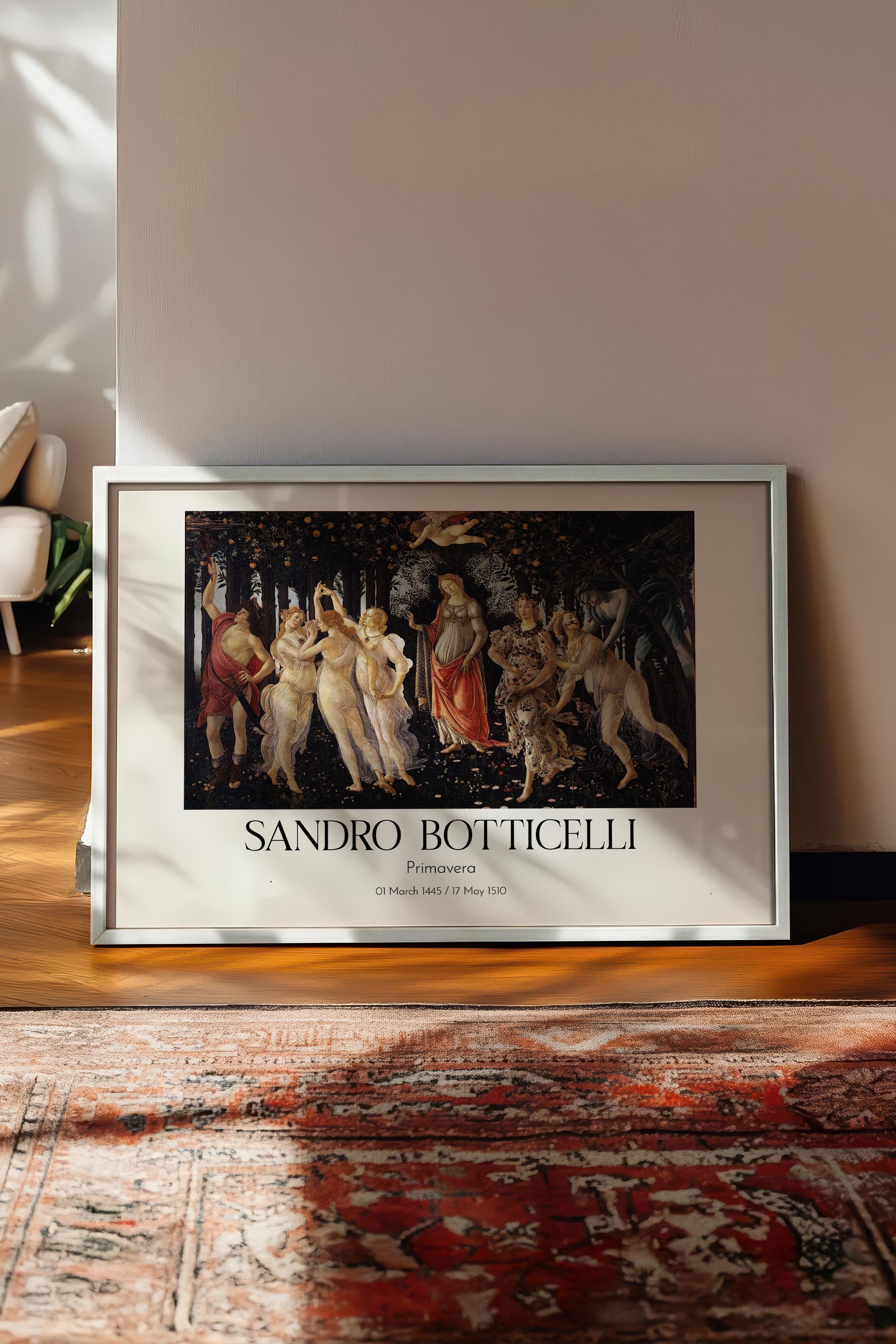 Sandro Botticelli - Primavera, Beyaz Çerçeveli Tablo, Sanat Serisi NO:110770