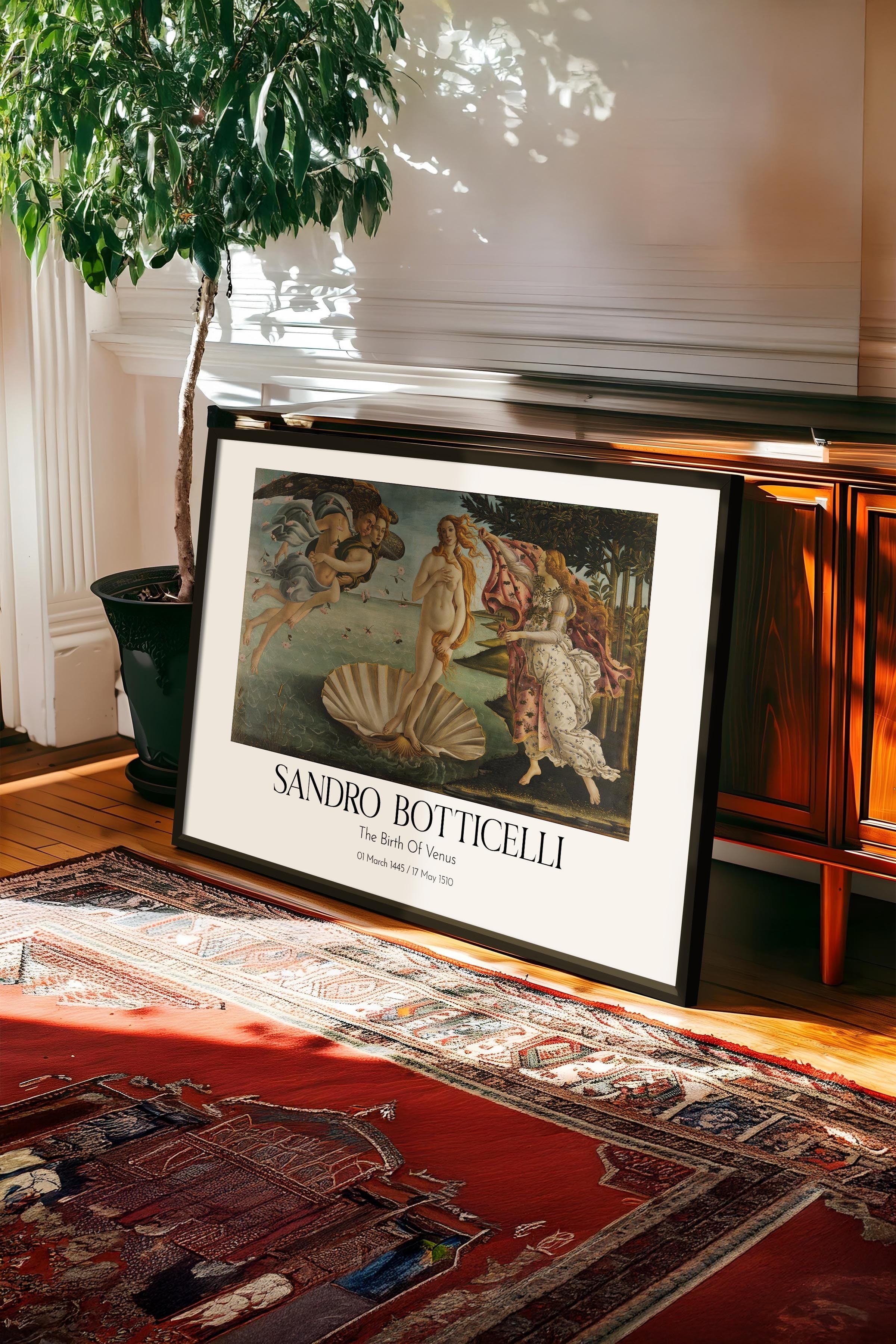 Sandro Botticelli - The Birth Of Venus, Siyah Çerçeveli Tablo, Sanat Serisi NO:110768