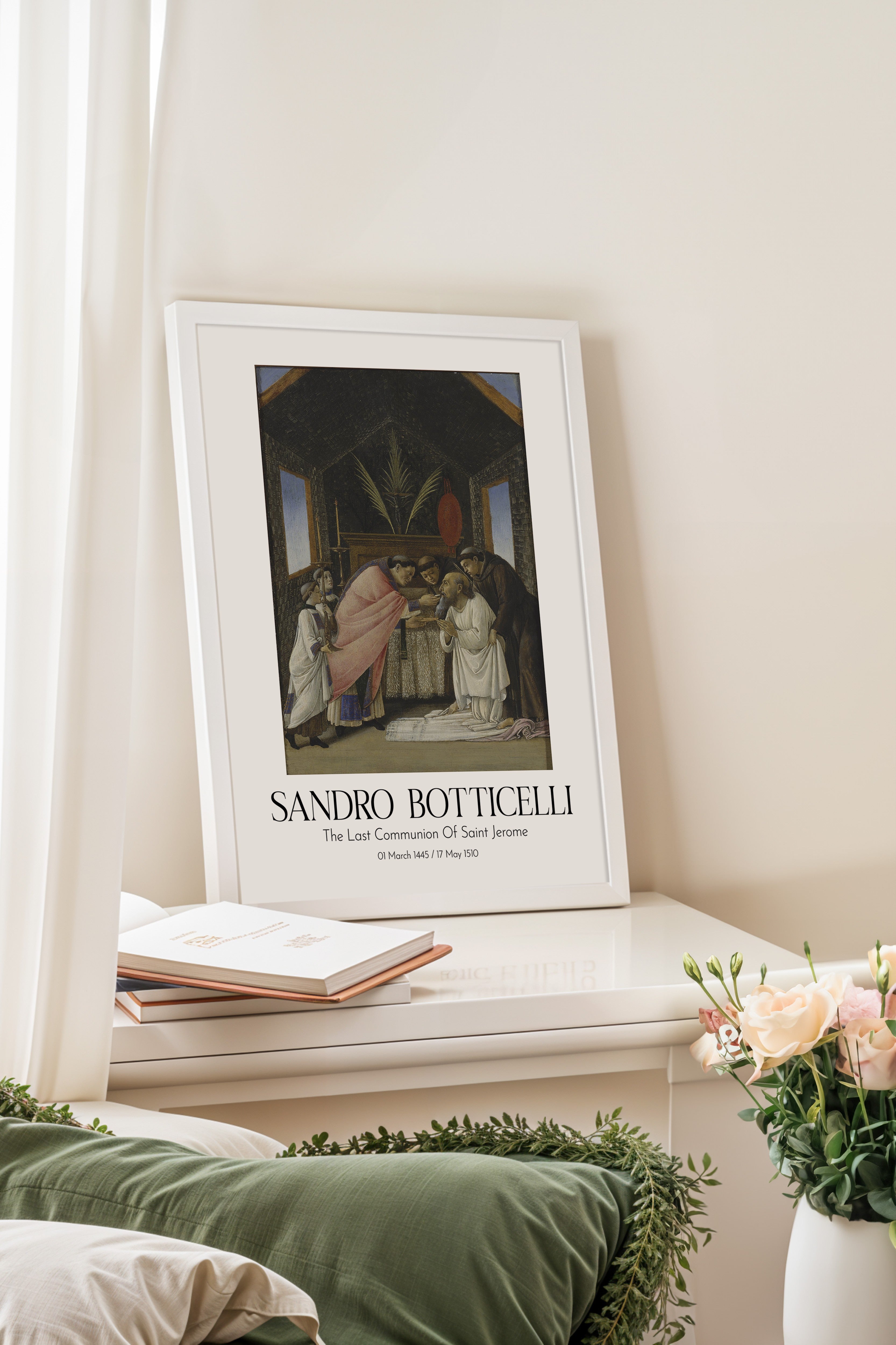 Sandro Botticelli - The Last Communion Of Saint Jerome, Beyaz Çerçeveli Tablo, Sanat Serisi NO:110763