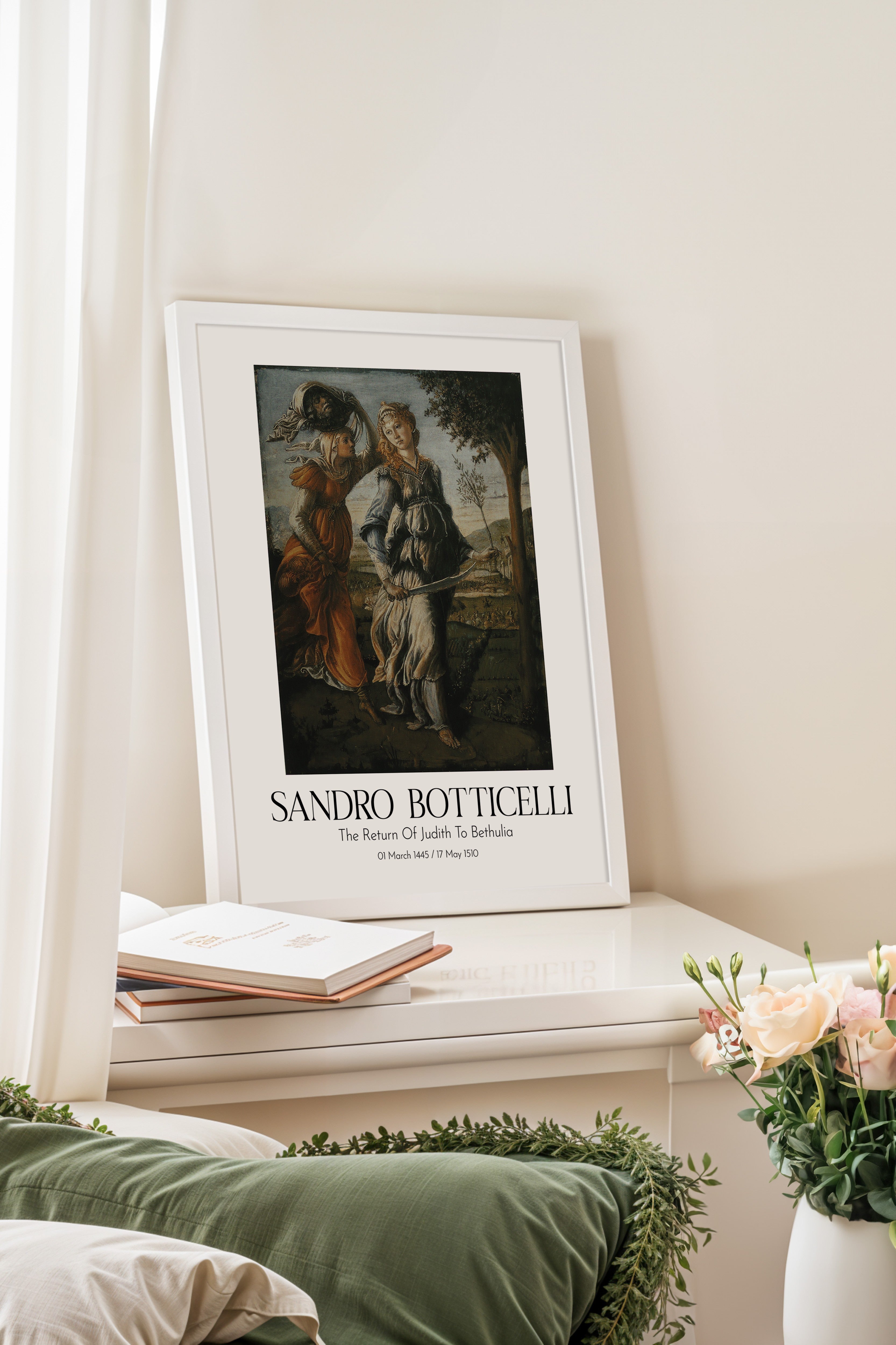 Sandro Botticelli - The Return Of Judith To Bethulia, Beyaz Çerçeveli Tablo, Sanat Serisi NO:110759