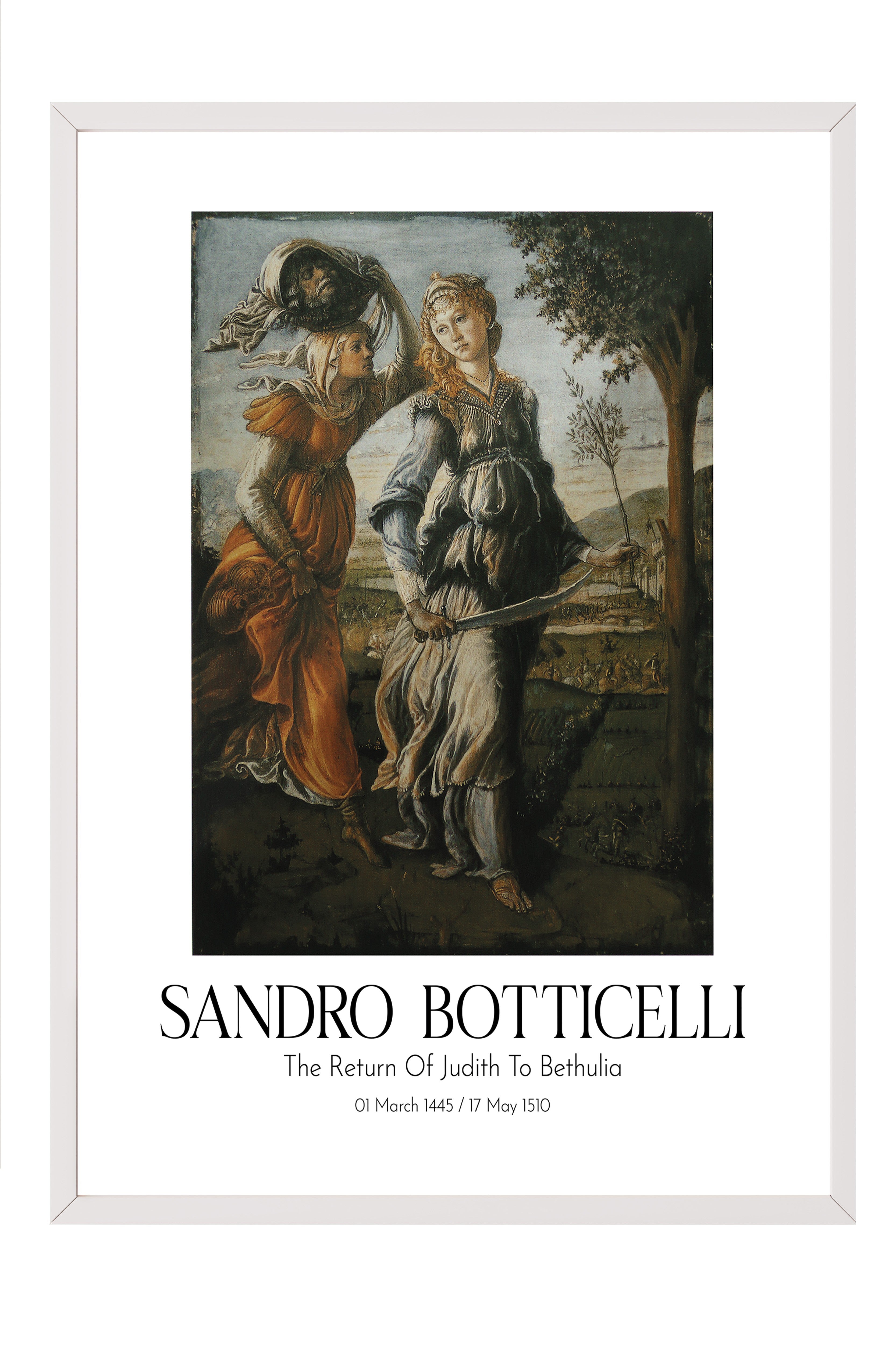 Sandro Botticelli - The Return Of Judith To Bethulia, Beyaz Çerçeveli Tablo, Sanat Serisi NO:110759