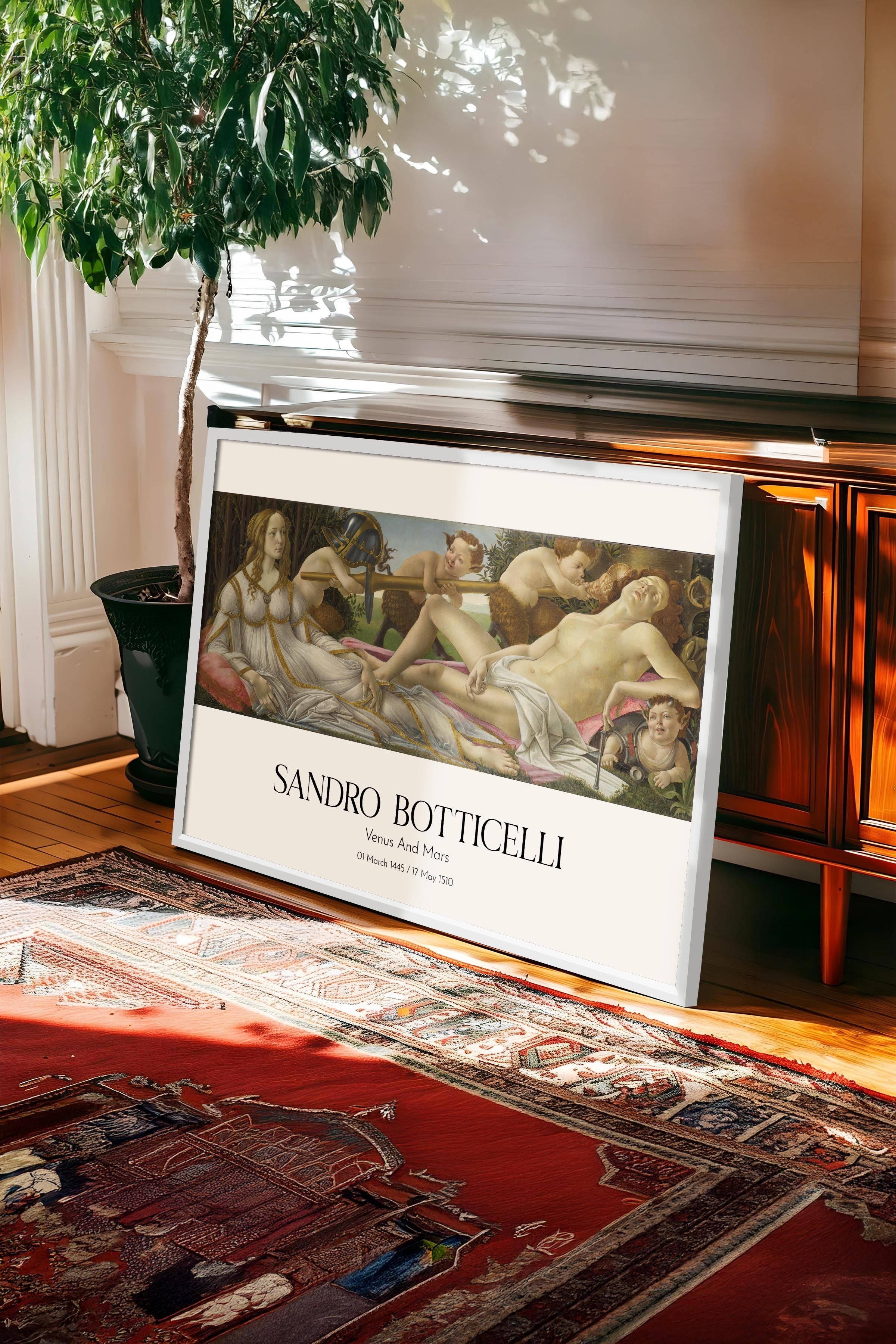 Sandro Botticelli - Venus And Mars, Beyaz Çerçeveli Tablo, Sanat Serisi NO:110766