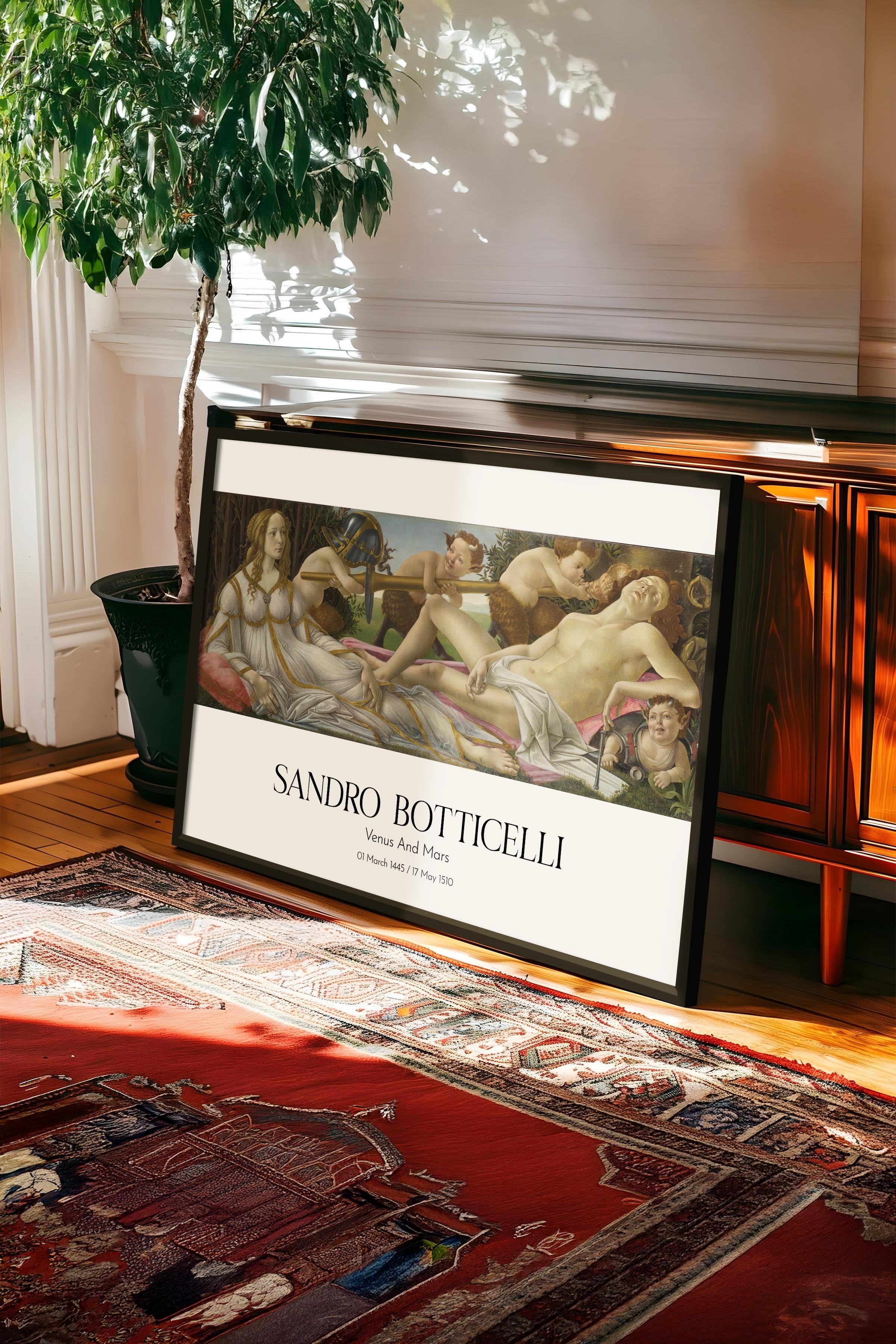 Sandro Botticelli - Venus And Mars, Siyah Çerçeveli Tablo, Sanat Serisi NO:110766