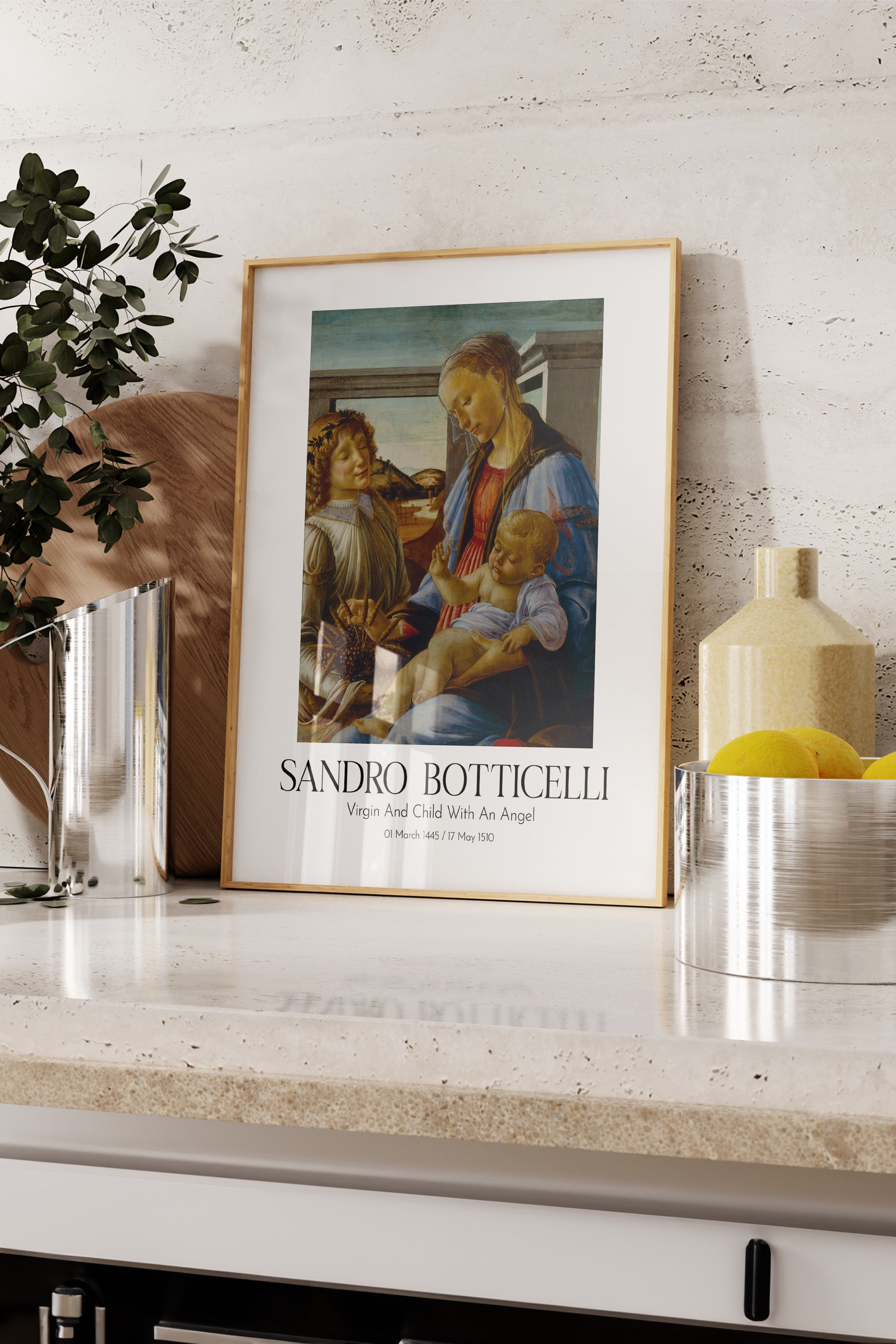 Sandro Botticelli - Virgin And Child With An Angel, Ahşap Çerçeveli Tablo, Sanat Serisi NO:110761