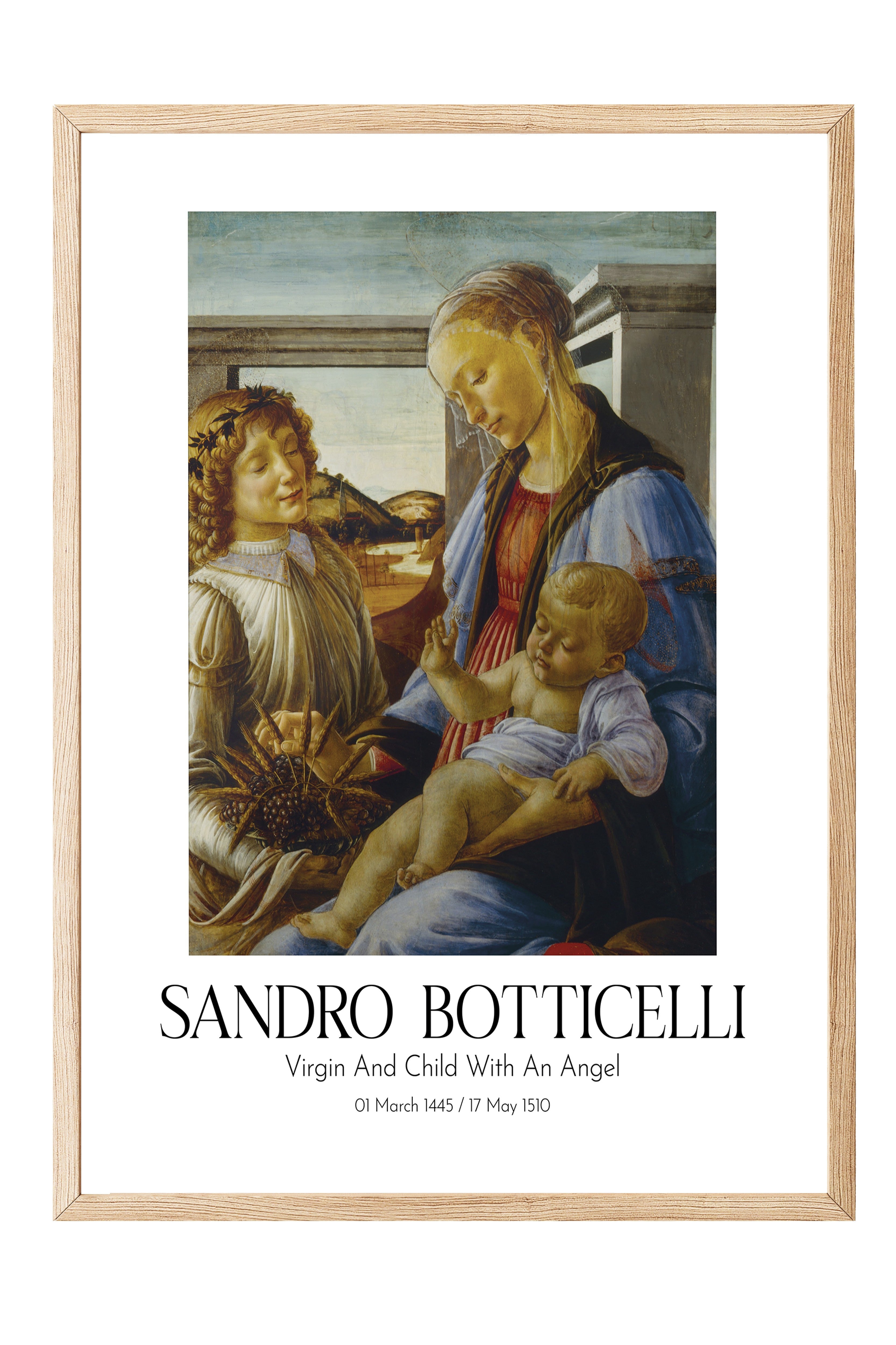 Sandro Botticelli - Virgin And Child With An Angel, Ahşap Çerçeveli Tablo, Sanat Serisi NO:110761
