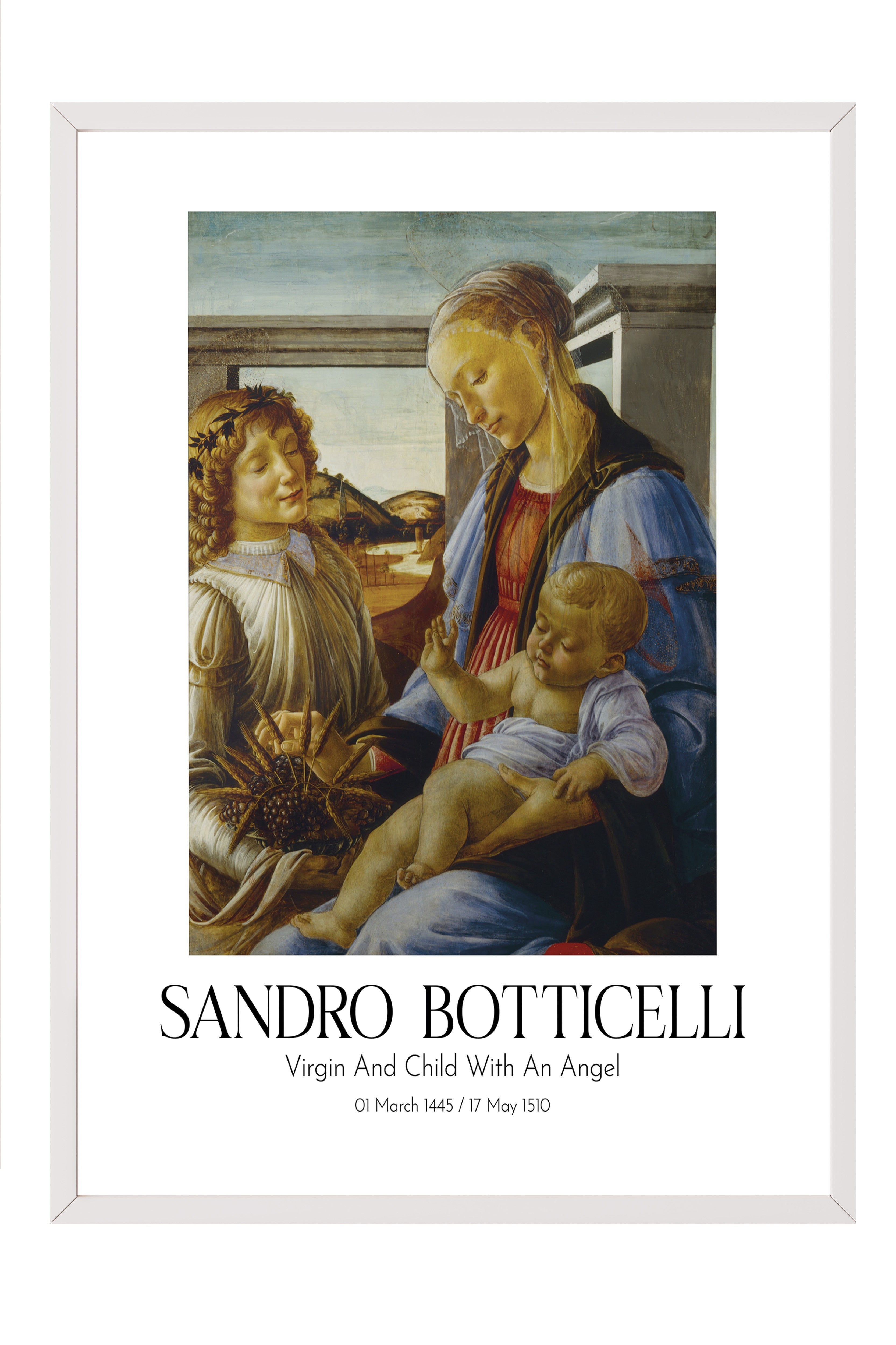 Sandro Botticelli - Virgin And Child With An Angel, Beyaz Çerçeveli Tablo, Sanat Serisi NO:110761