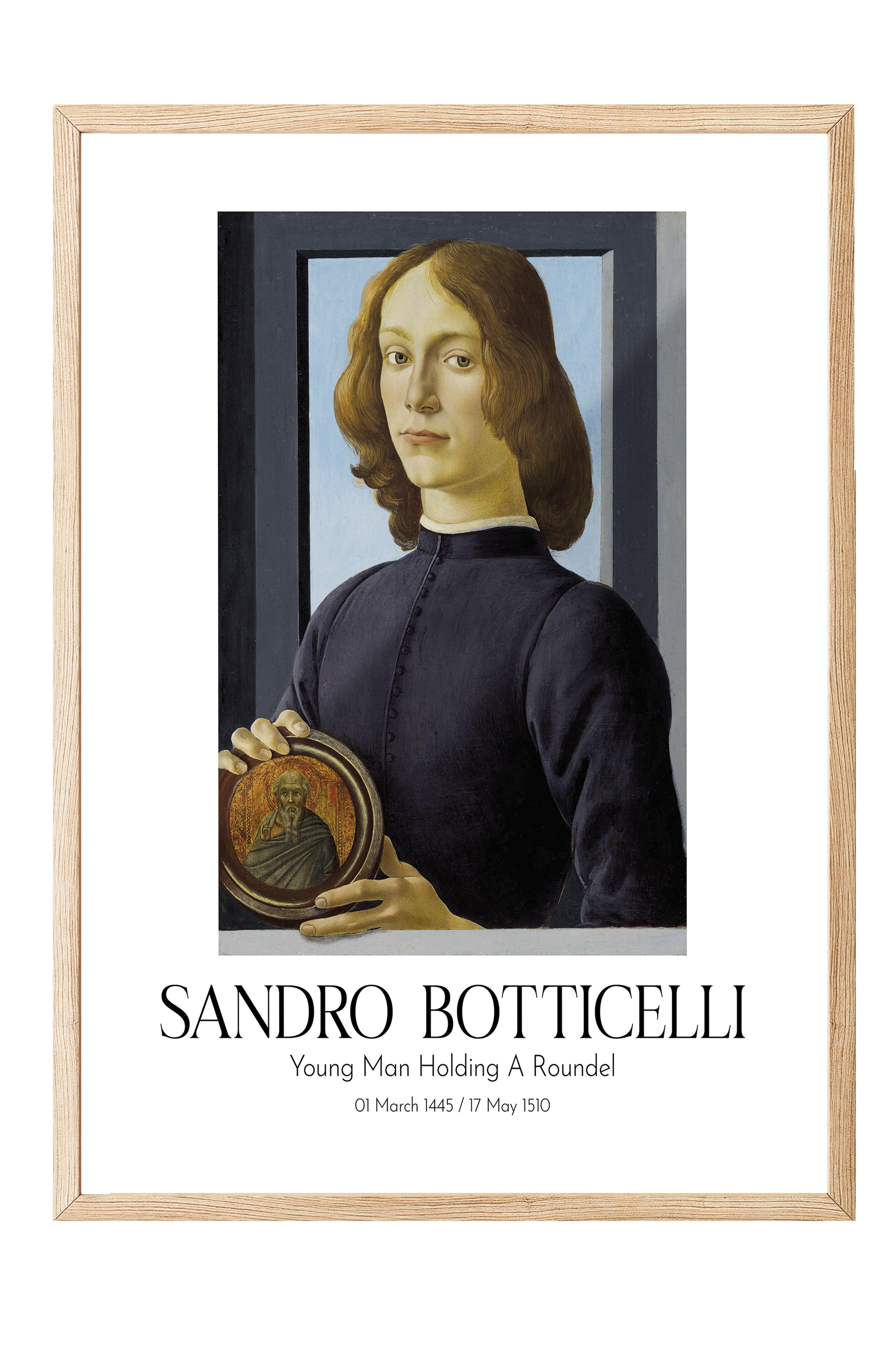 Sandro Botticelli - Young Man Holding A Roundel, Ahşap Çerçeveli Tablo, Sanat Serisi NO:110762