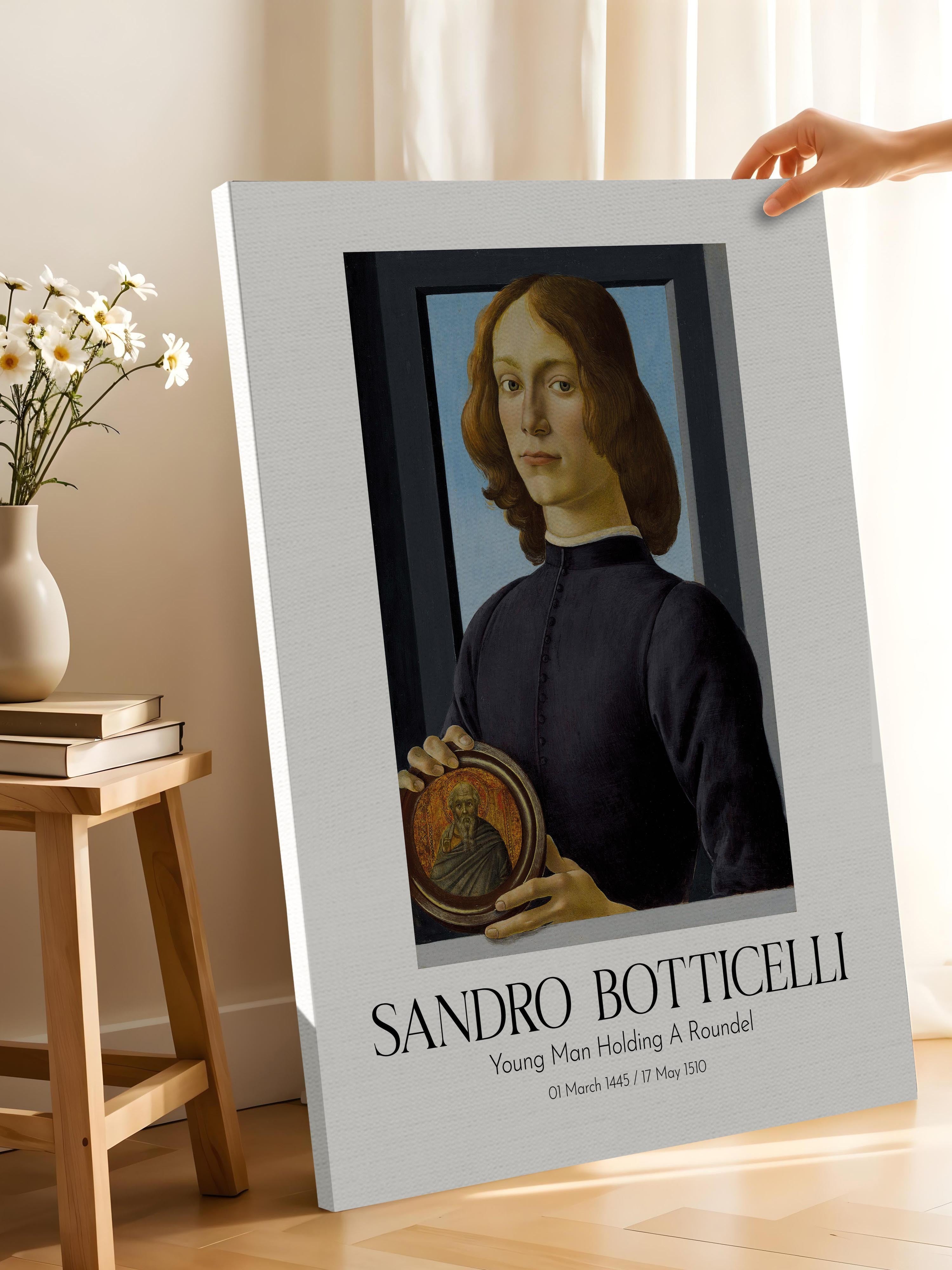 Sandro Botticelli - Young Man Holding A Roundel, Kanvas Tablo, Sanat Serisi NO:110762