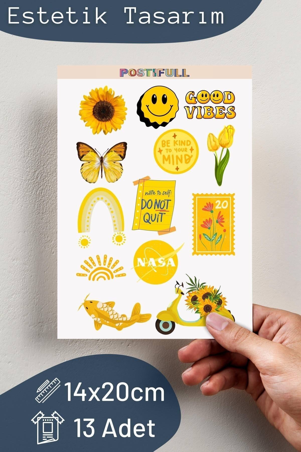 Sarı Temalı Sticker Seti - 13 Adet Etiket Seti- Telefon, Tablet, Defter Laptop Uyumlu Etiket