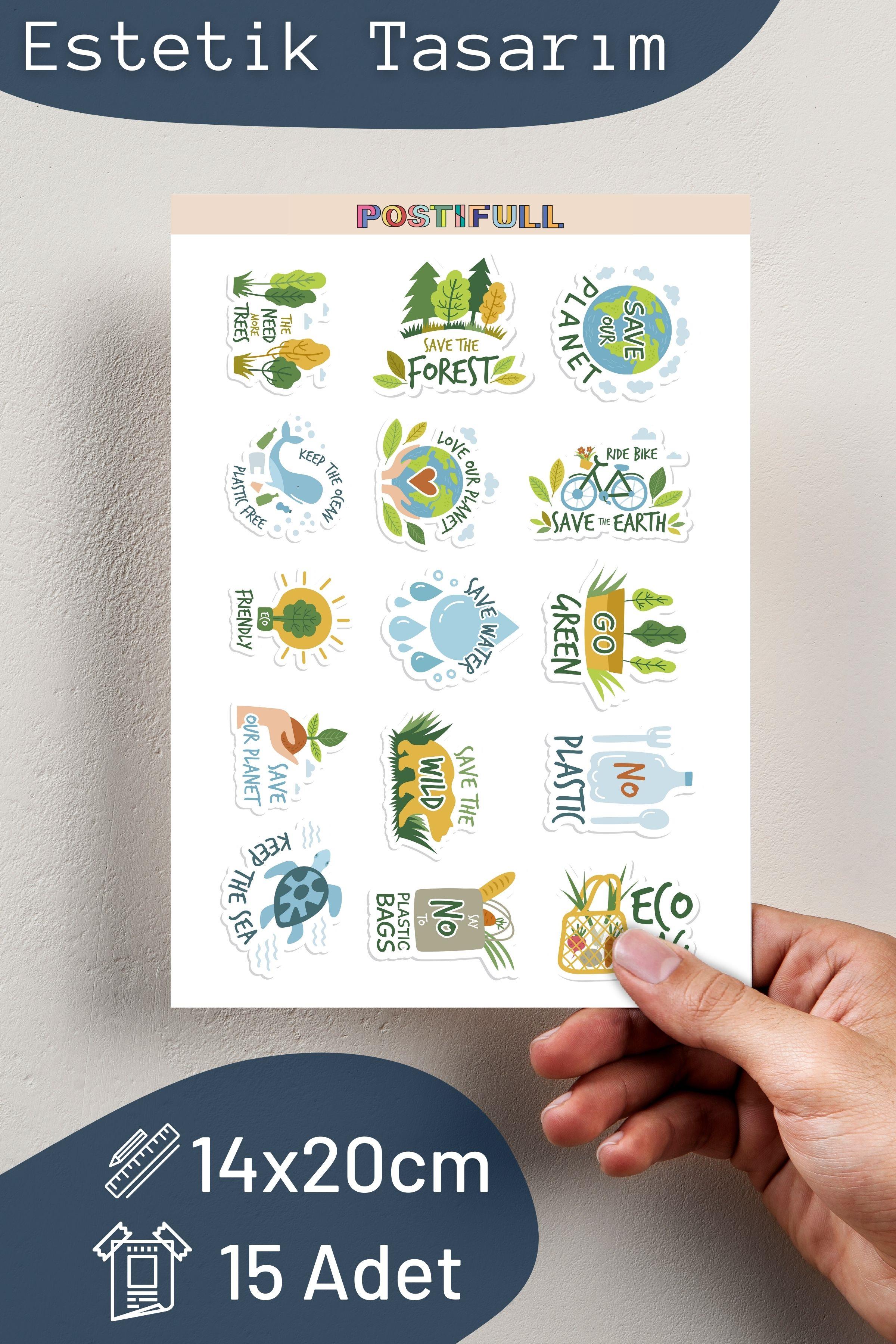 Save the Planet Temalı Sticker ve Etiket Seti - Orta Boy - Su Geçirmez, Kalın Yapışkanlı Sticker Set