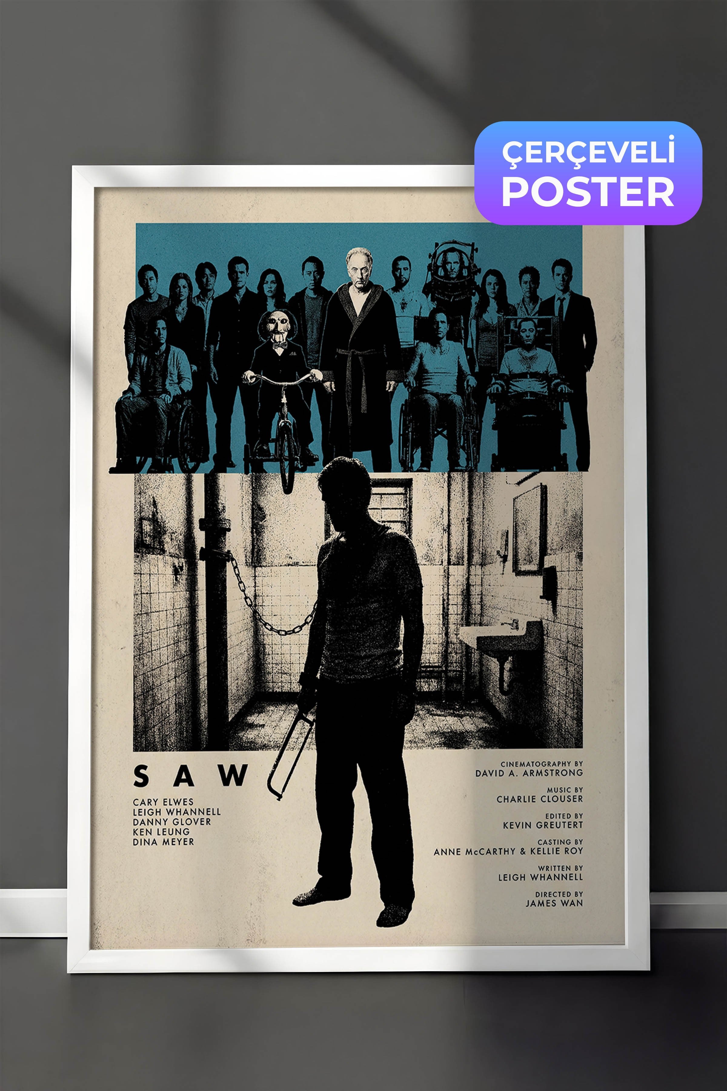 Saw Beyaz Çerçeveli Poster, Sinema ve Dizi Tablo, Film Dizi Afişleri NO:112824