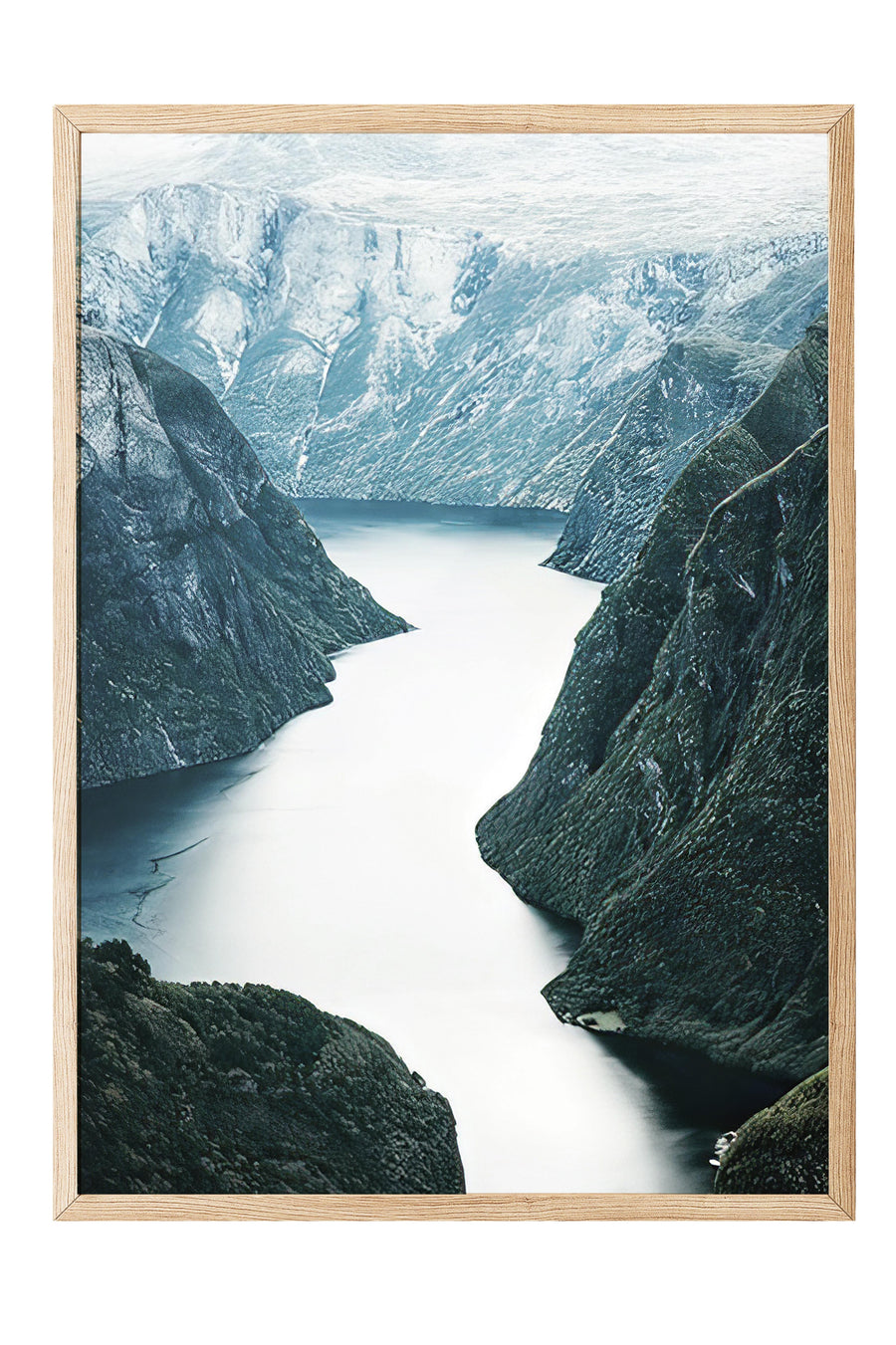 Nehir ve Dağ Manzarası Poster – Ahşap Çerçeveli Tablo