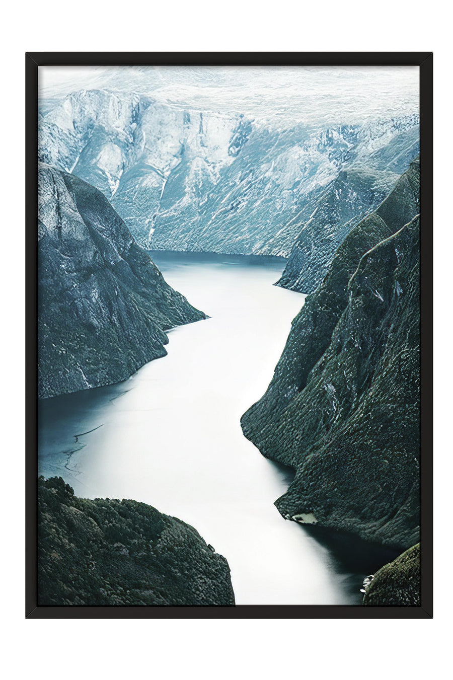 Nehir ve Dağ Manzarası Poster – Siyah Çerçeveli Tablo