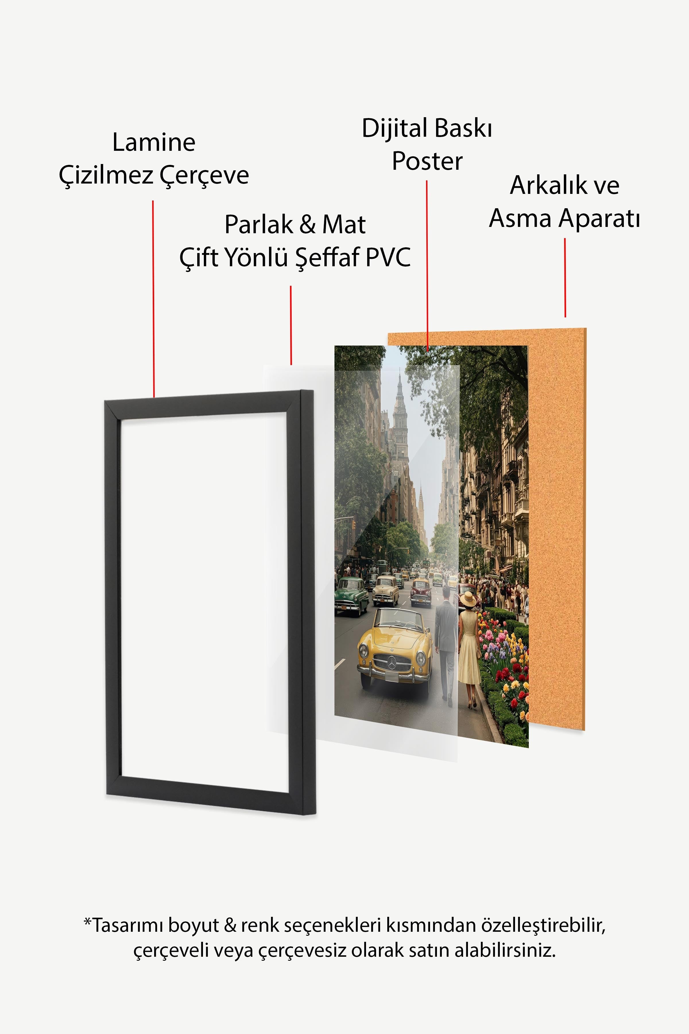Şehir Manzarası ve Araba Posteri, Siyah Çerçeveli Poster, Old Money Serisi, NO:113173