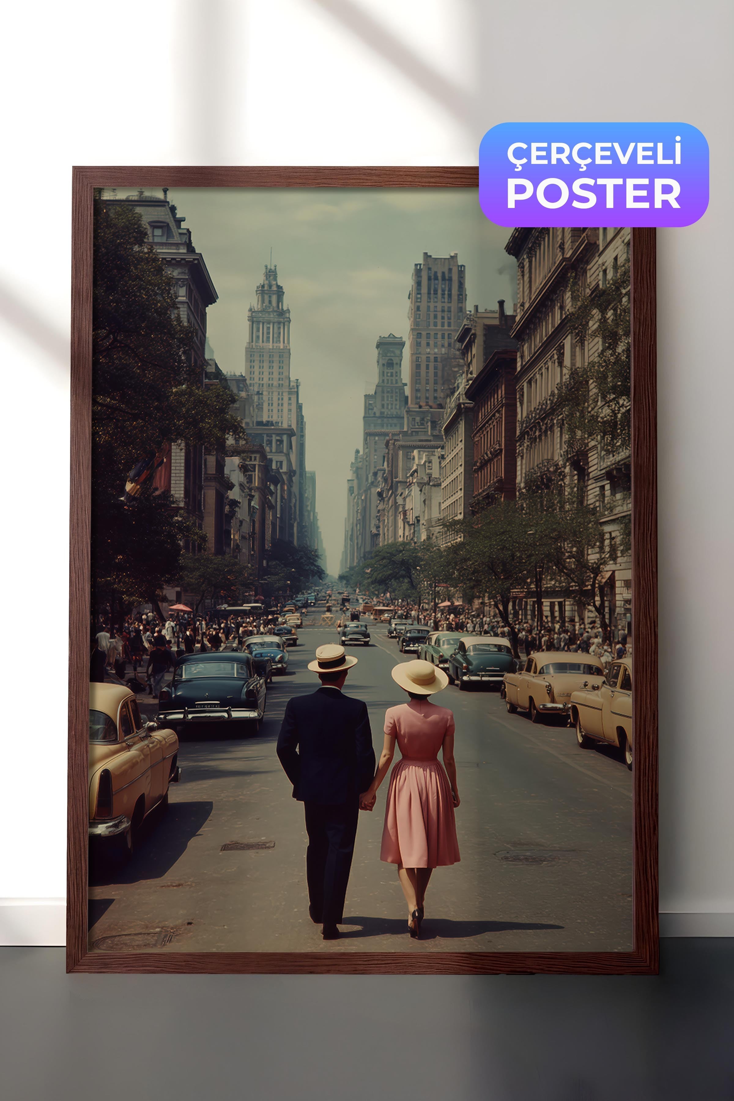 Şehir Sokakları Posteri, Kahverengi Çerçeveli Poster, Old Money Serisi, NO:113238