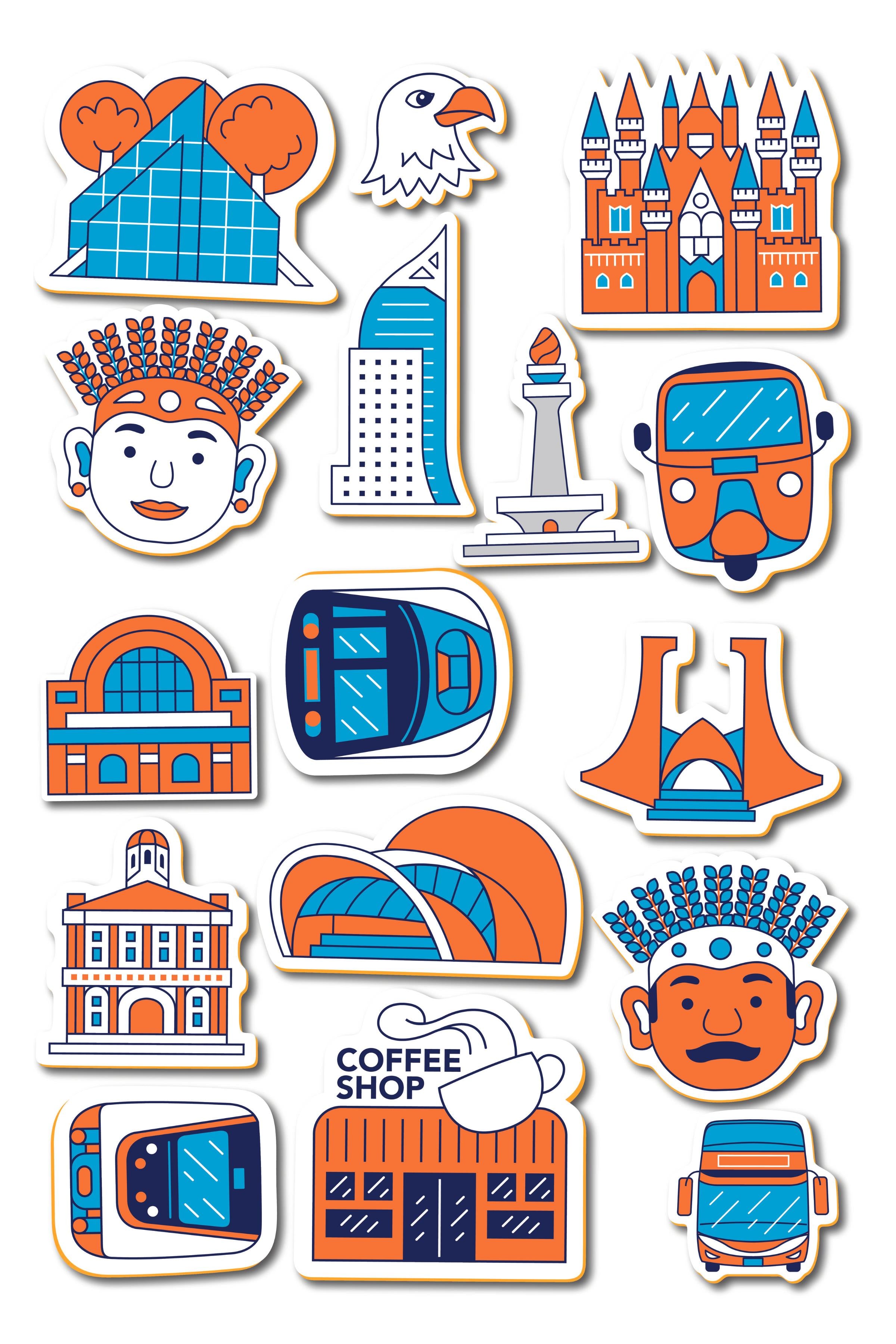 Şehirler Temalı Sticker ve Etiket Seti - Orta Boy - Su Geçirmez, Kalın Yapışkanlı Sticker Seti