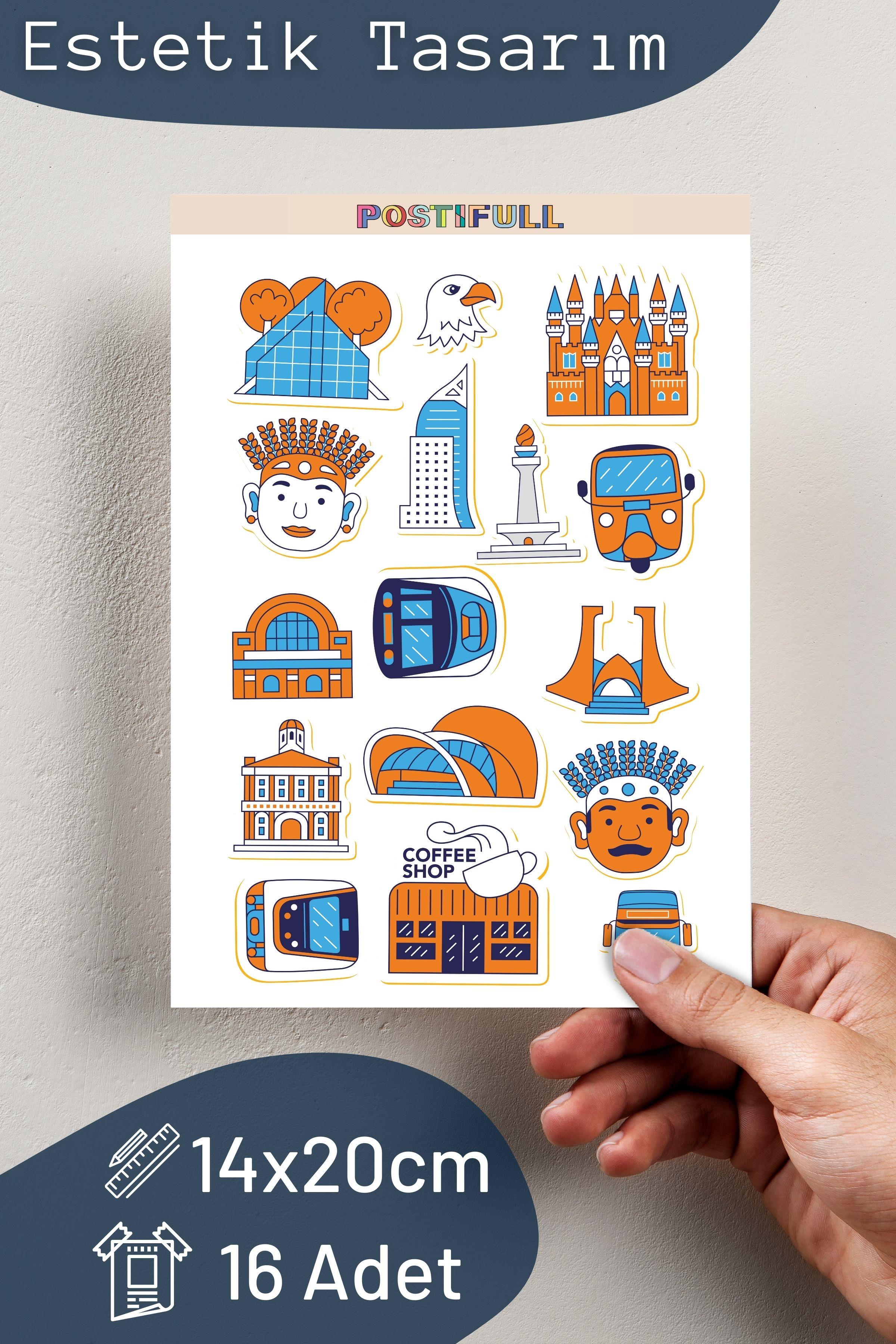 Şehirler Temalı Sticker ve Etiket Seti - Orta Boy - Su Geçirmez, Kalın Yapışkanlı Sticker Seti