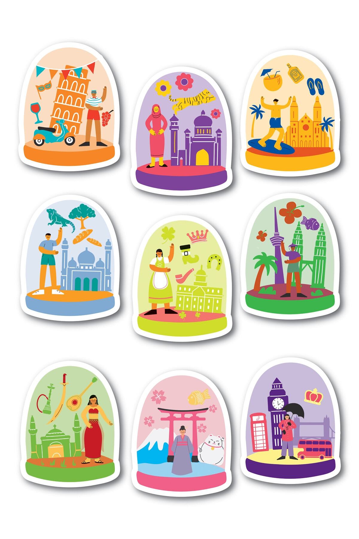 Seyahat Temalı Sticker Seti - 9 Adet Etiket Seti- Telefon, Tablet, Defter Laptop Uyumlu Etiket