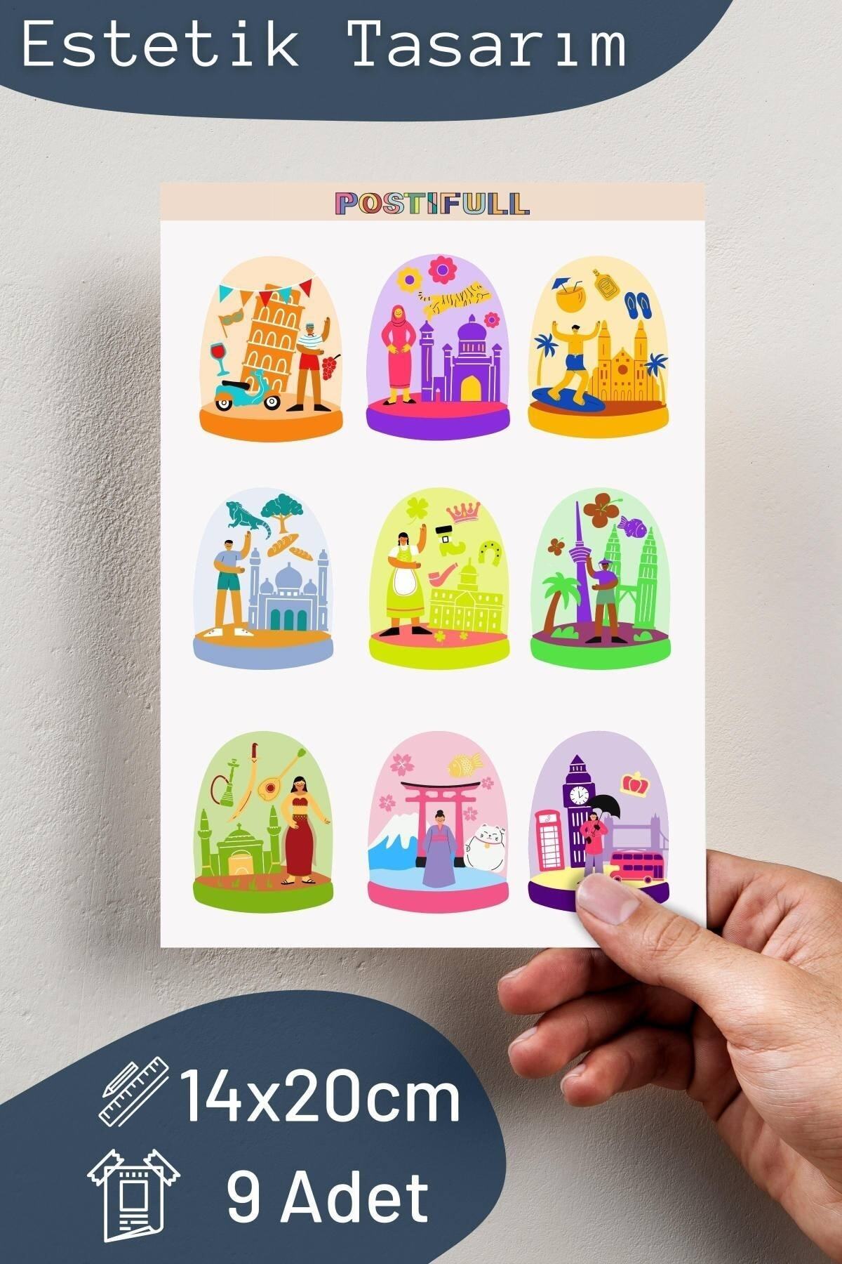 Seyahat Temalı Sticker Seti - 9 Adet Etiket Seti- Telefon, Tablet, Defter Laptop Uyumlu Etiket