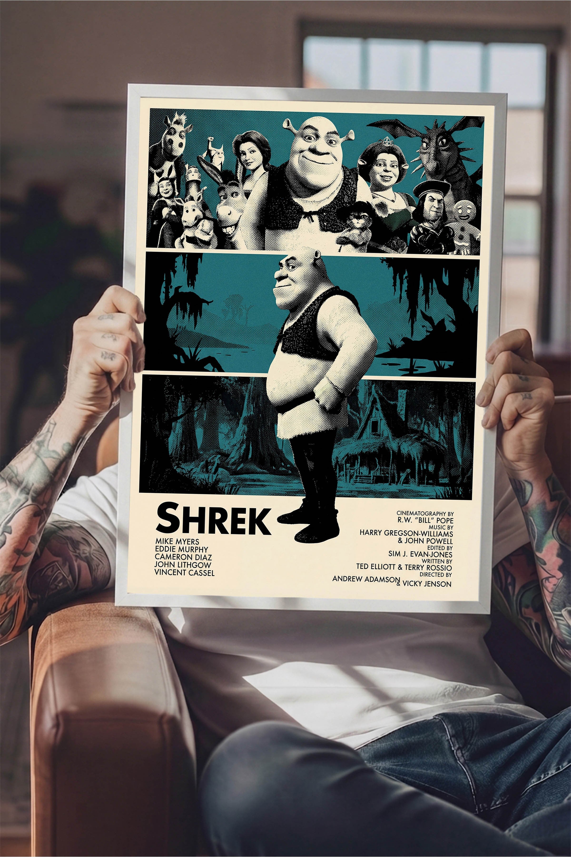 Shrek Beyaz Çerçeveli Poster, Sinema ve Dizi Tablo, Film Dizi Afişleri NO:112819