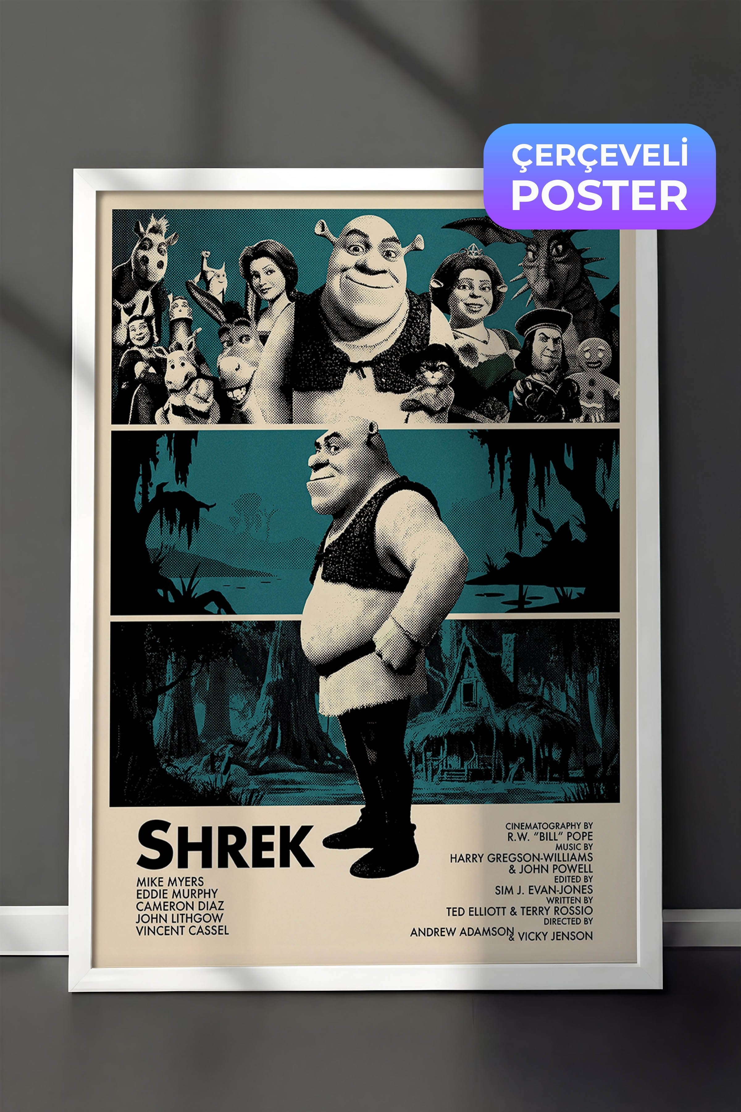 Shrek Beyaz Çerçeveli Poster, Sinema ve Dizi Tablo, Film Dizi Afişleri NO:112819