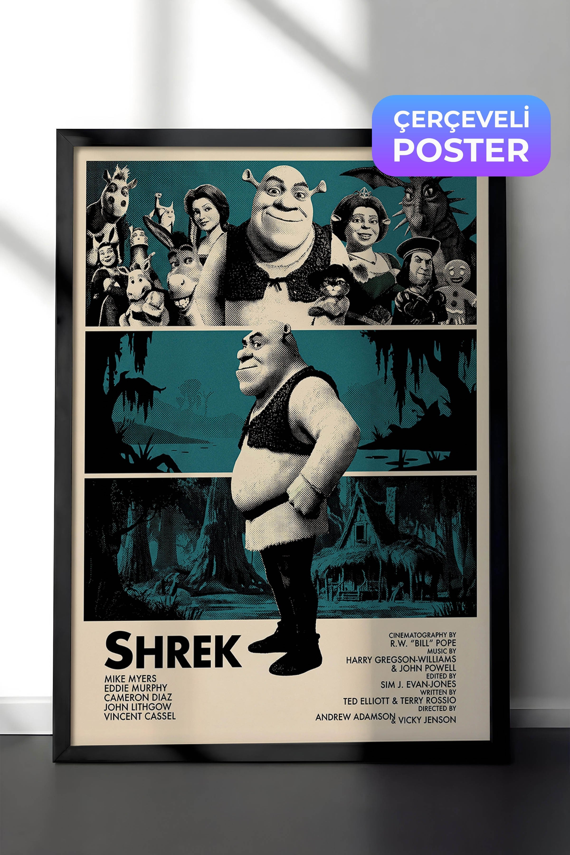 Shrek Siyah Çerçeveli Poster, Sinema ve Dizi Tablo, Film Dizi Afişleri NO:112819