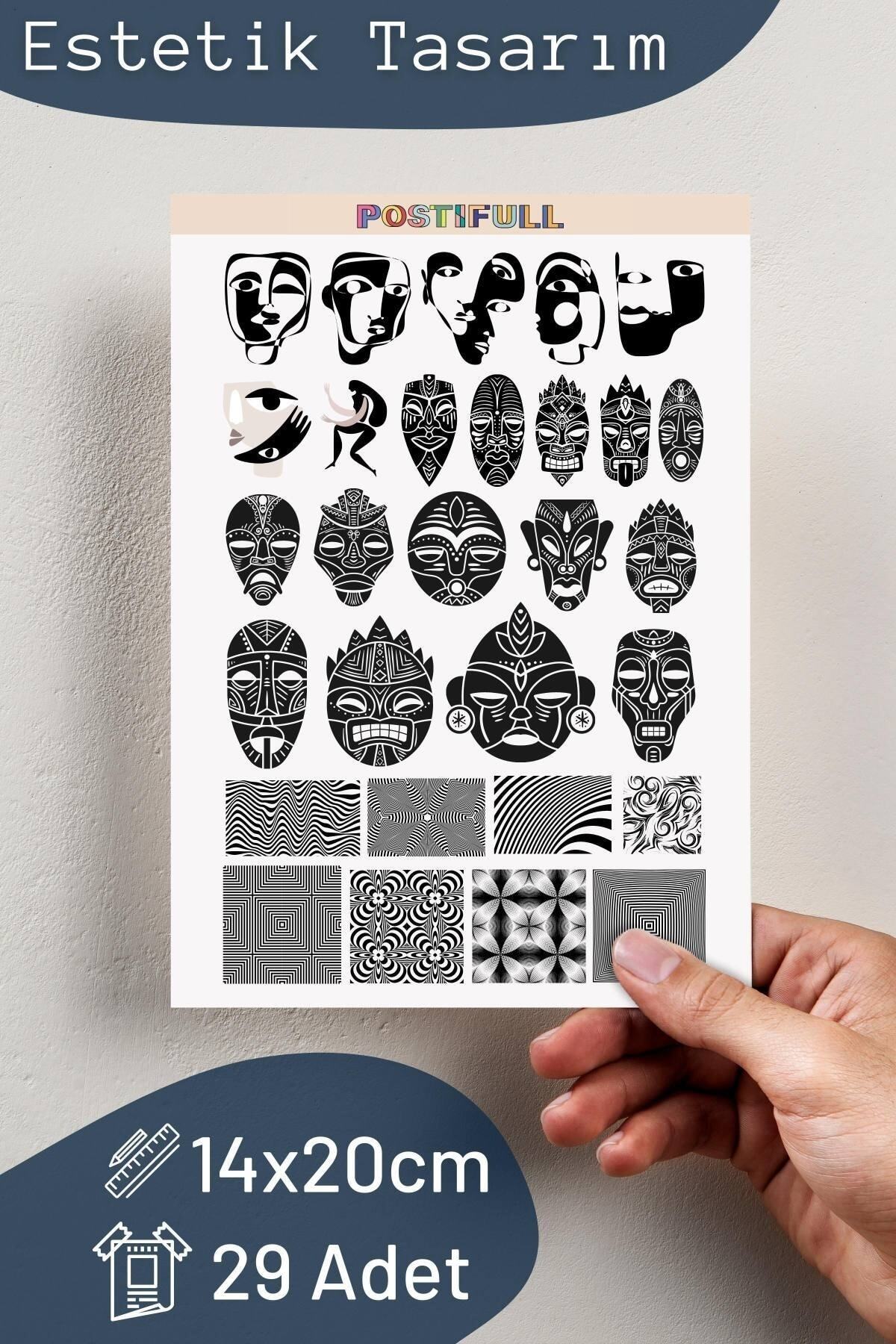 Siyah Beyaz Temalı Sticker Seti - 29 Adet Etiket Seti- Telefon, Tablet, Defter Laptop Uyumlu Etiket