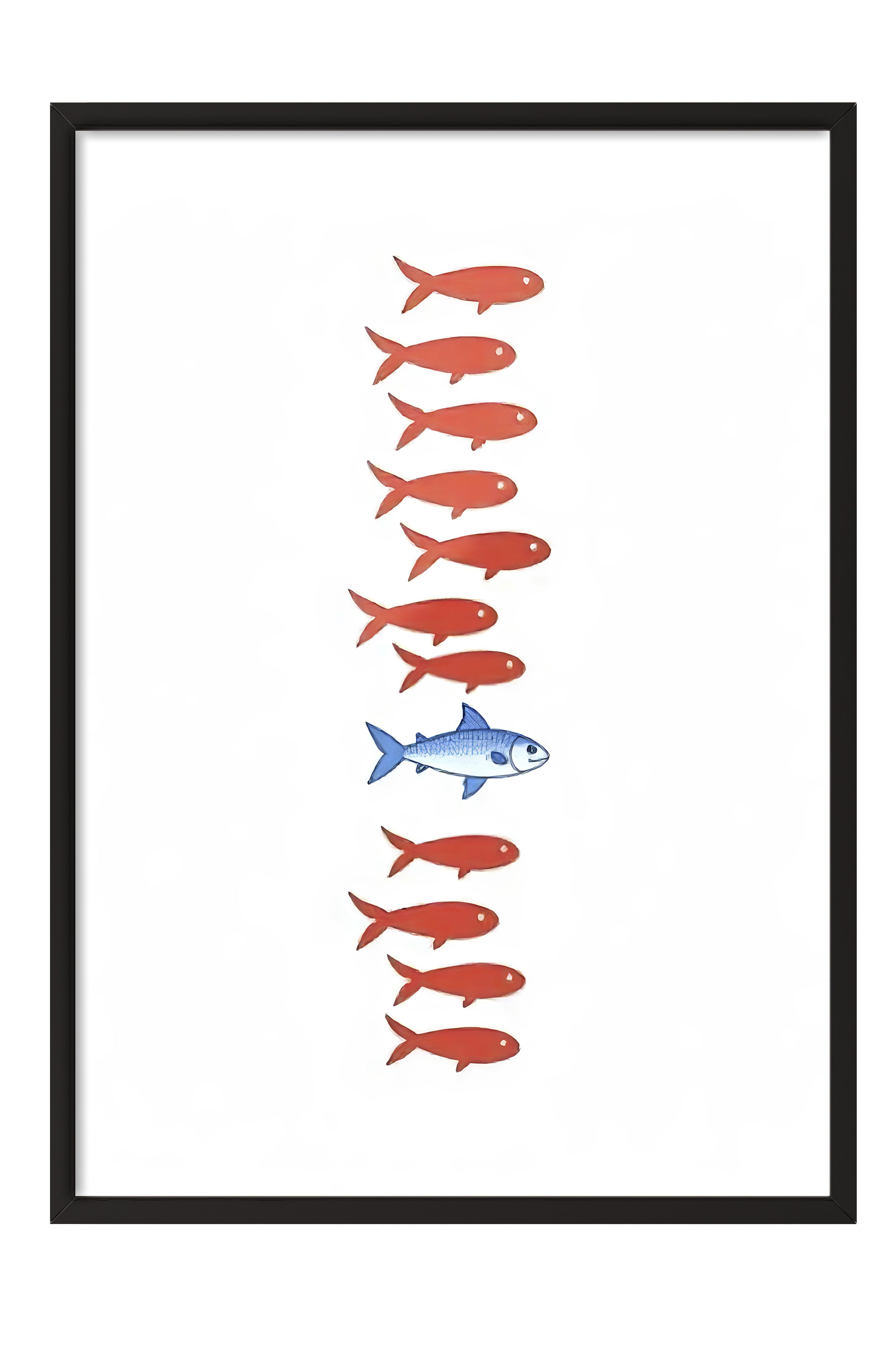 Siyah Çerçeveli Poster, Balıklar, İllüstrasyon, Kırmızı Renk Poster, 2025 Yaz Seçkisi, NO:109587
