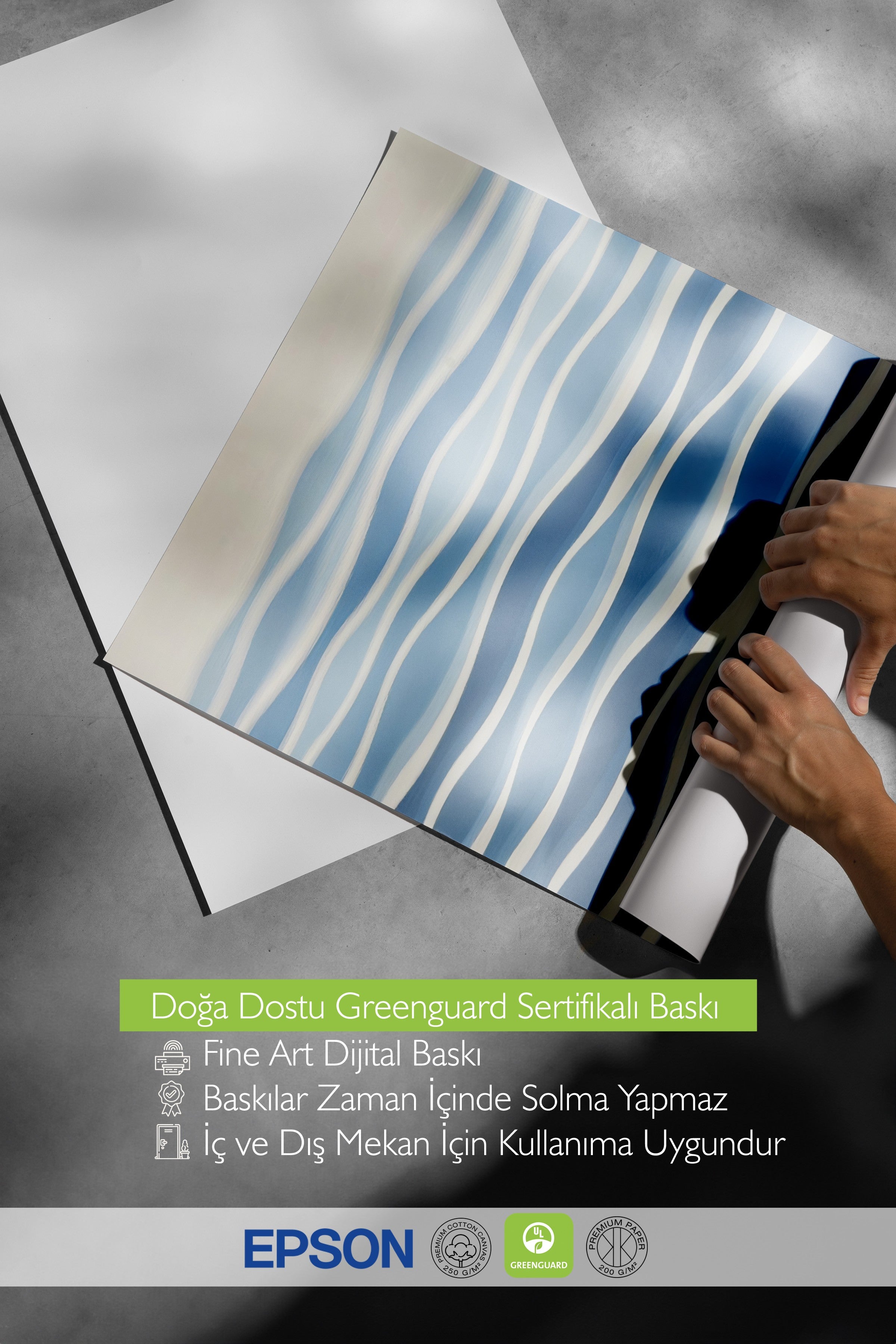 Siyah Çerçeveli Poster, Deniz Dalgaları, İllüstrasyon, Mavi Renk Poster, 2025 Yaz Seçkisi, NO:109691