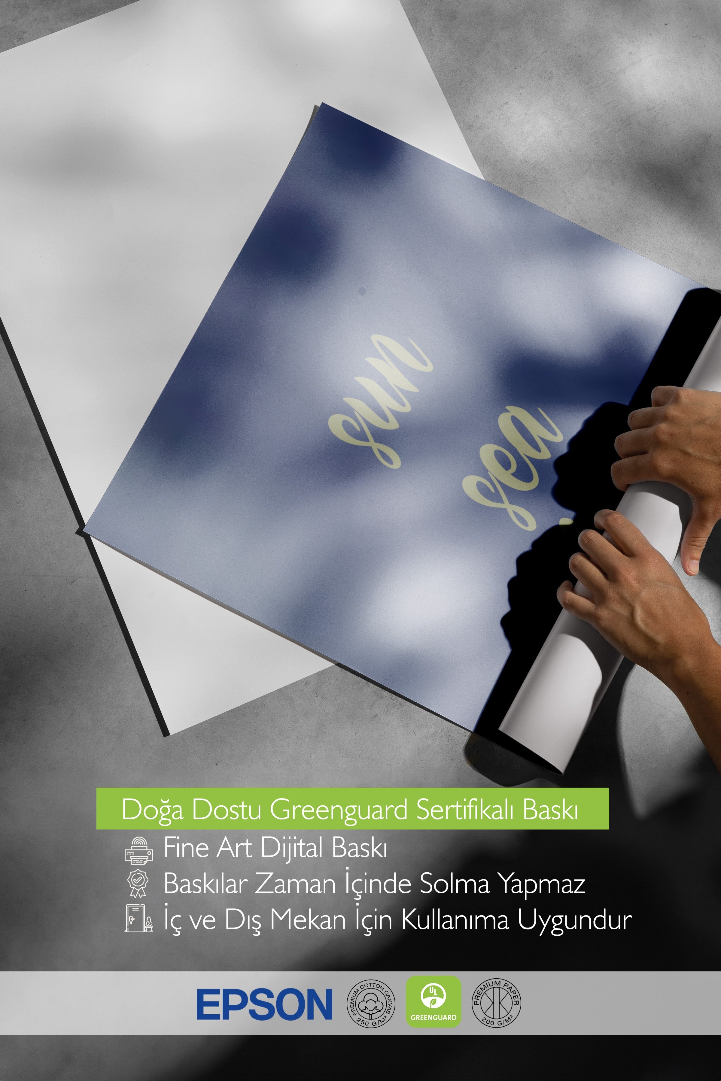 Siyah Çerçeveli Poster, Güneş, Deniz, Aşk, Yazı, Mavi Renk Poster, 2025 Yaz Seçkisi, NO:109693