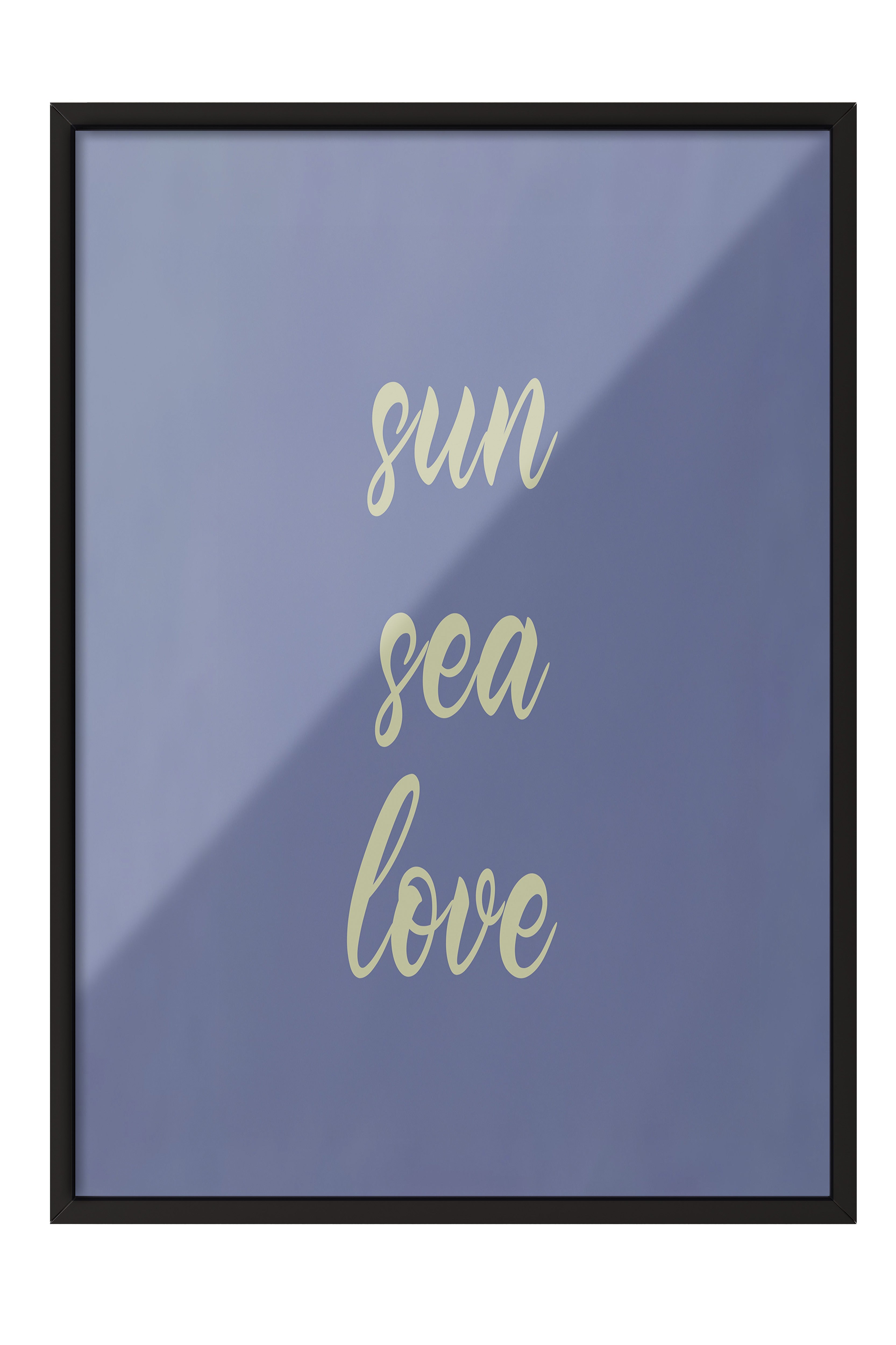 Siyah Çerçeveli Poster, Güneş, Deniz, Aşk, Yazı, Mavi Renk Poster, 2025 Yaz Seçkisi, NO:109693