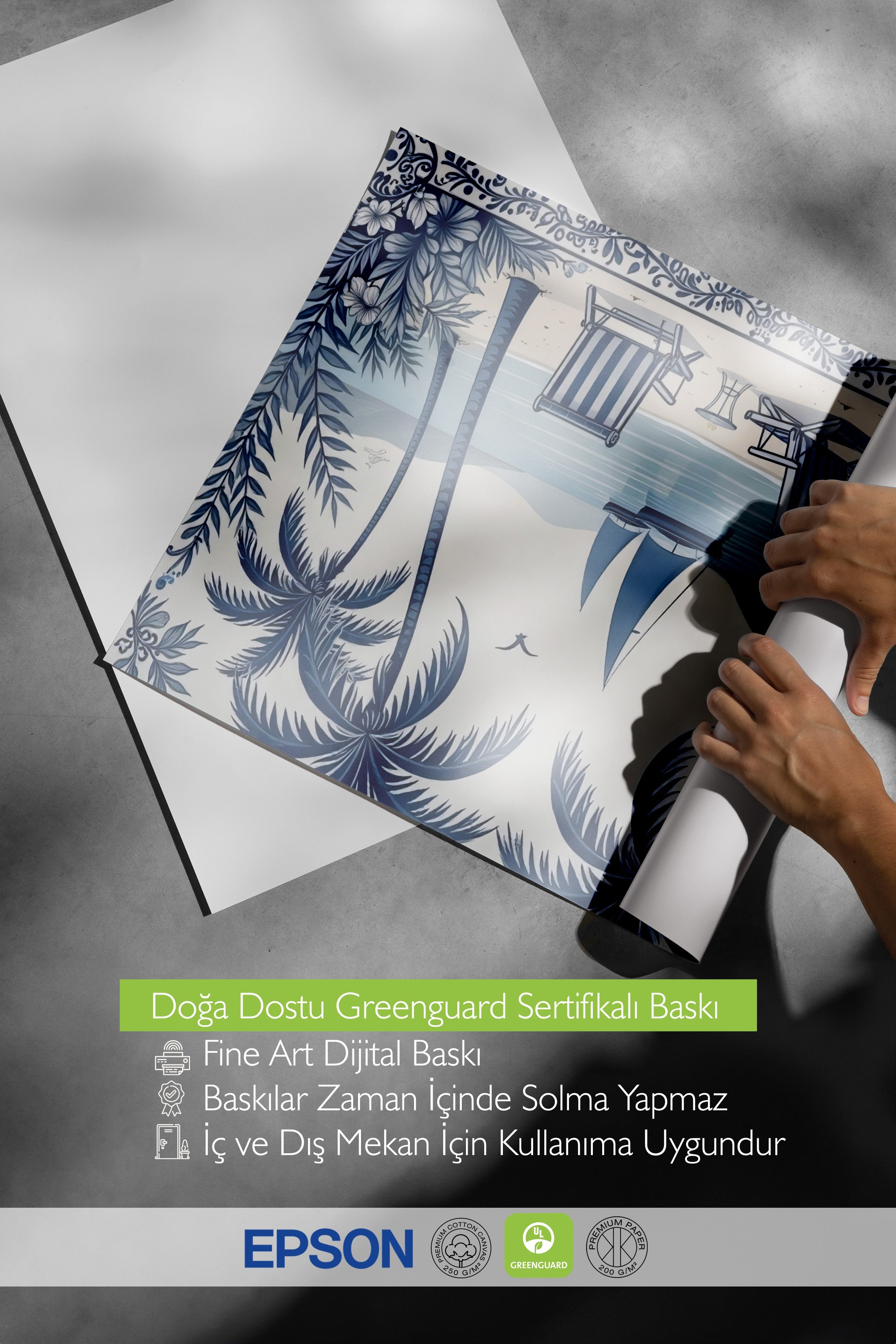 Siyah Çerçeveli Poster, Güneşlenme Keyfi, İllüstrasyon, Mavi Renk Poster, 2025 Yaz Seçkisi, NO:109685