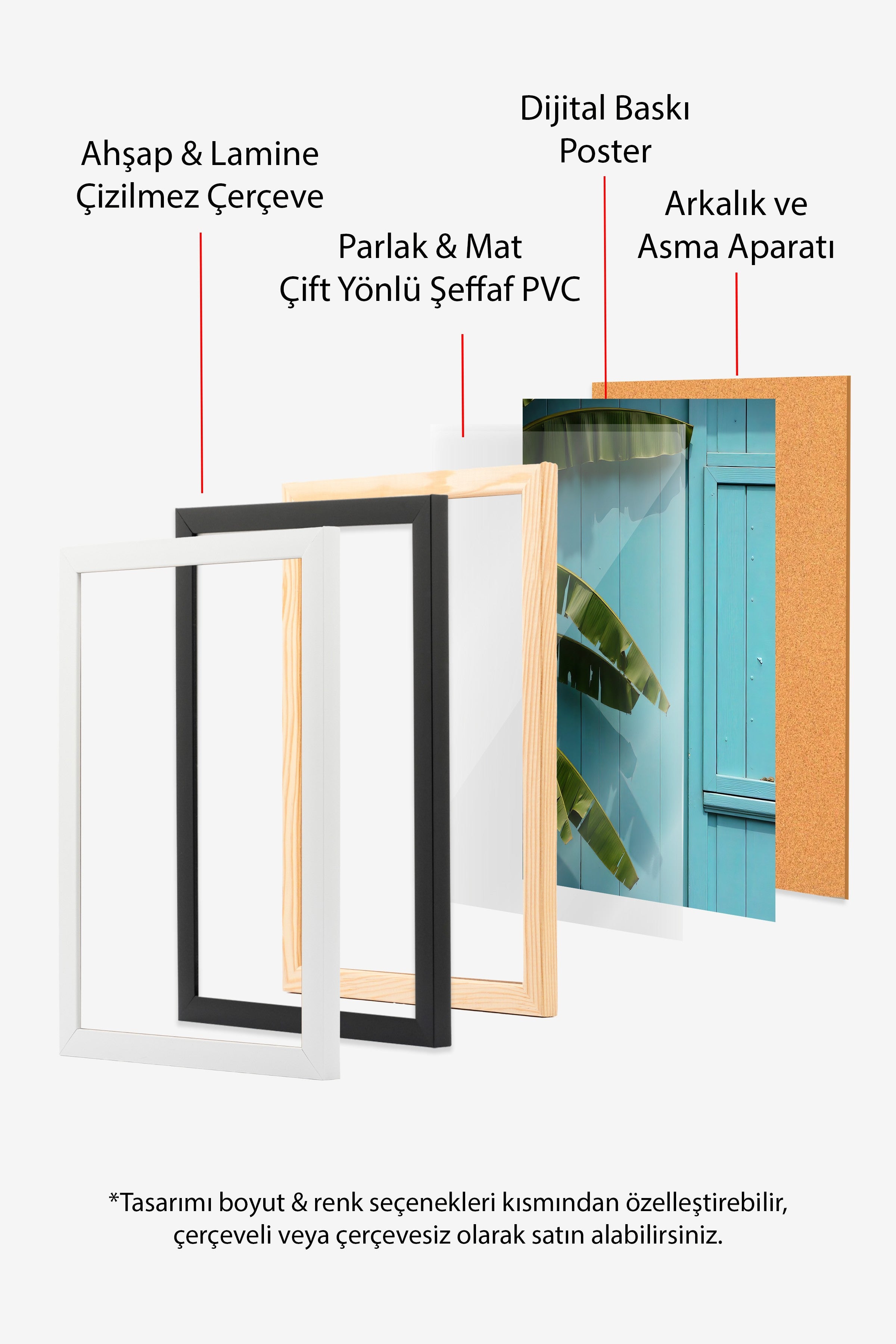 Siyah Çerçeveli Poster, Palmiye Ağacı, Fotoğraf, Mavi Renk Poster, 2025 Yaz Seçkisi, NO:109580