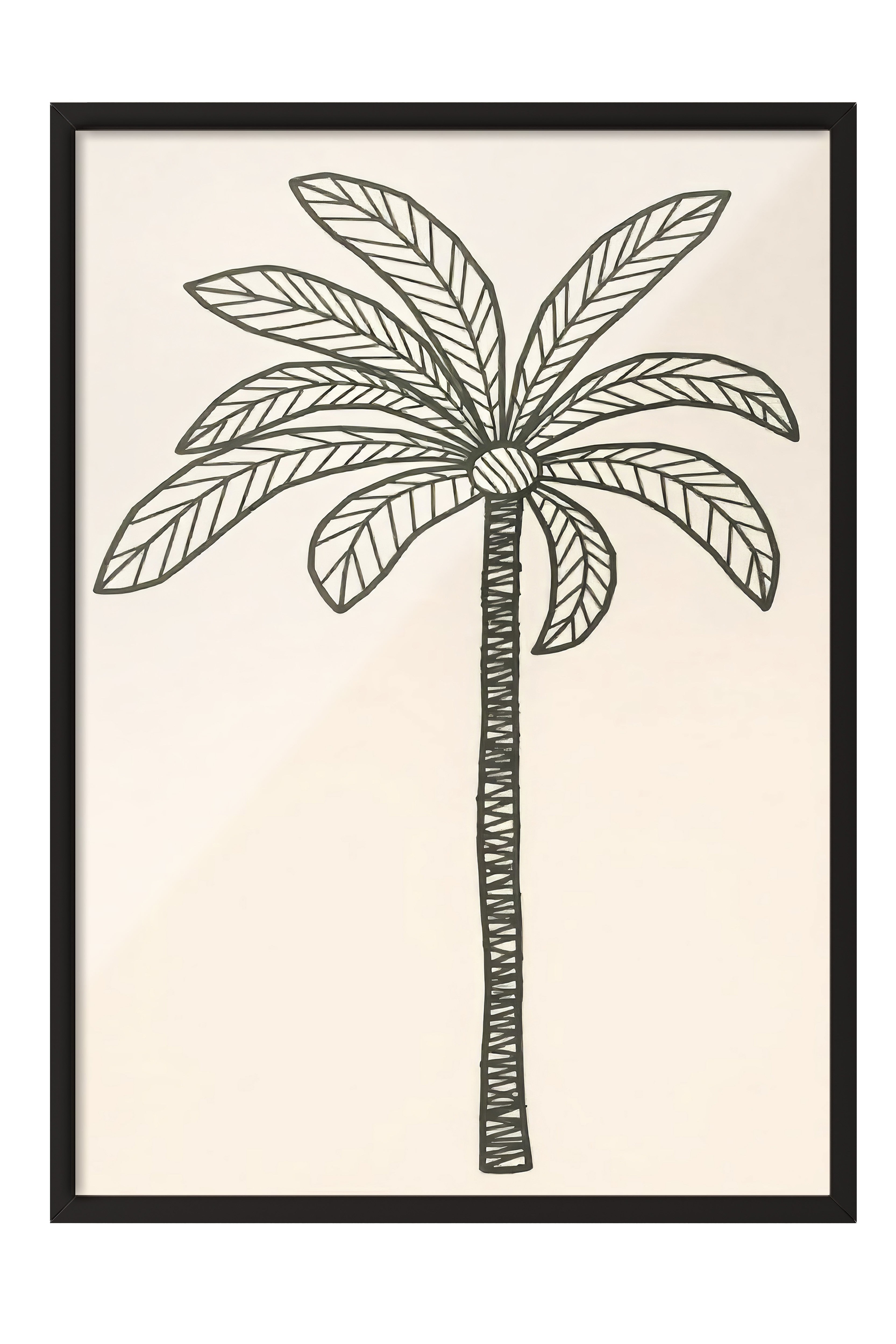 Siyah Çerçeveli Poster, Palmiye Ağacı, İllüstrasyon, Gri Renk Poster, 2025 Yaz Seçkisi, NO:109595