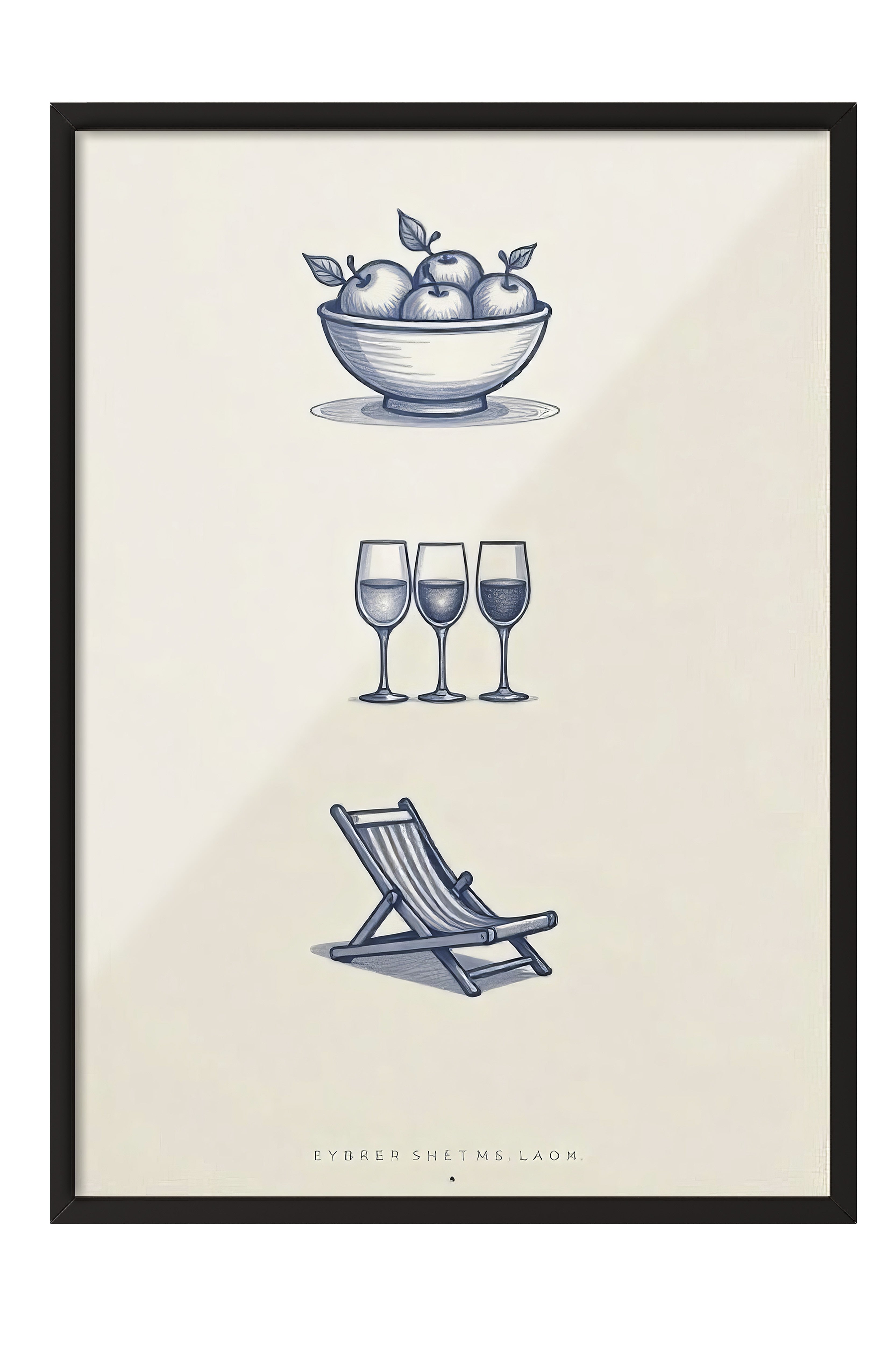 Siyah Çerçeveli Poster, Plaj Havası, İllüstrasyon, Mavi Renk Poster, 2025 Yaz Seçkisi, NO:109568