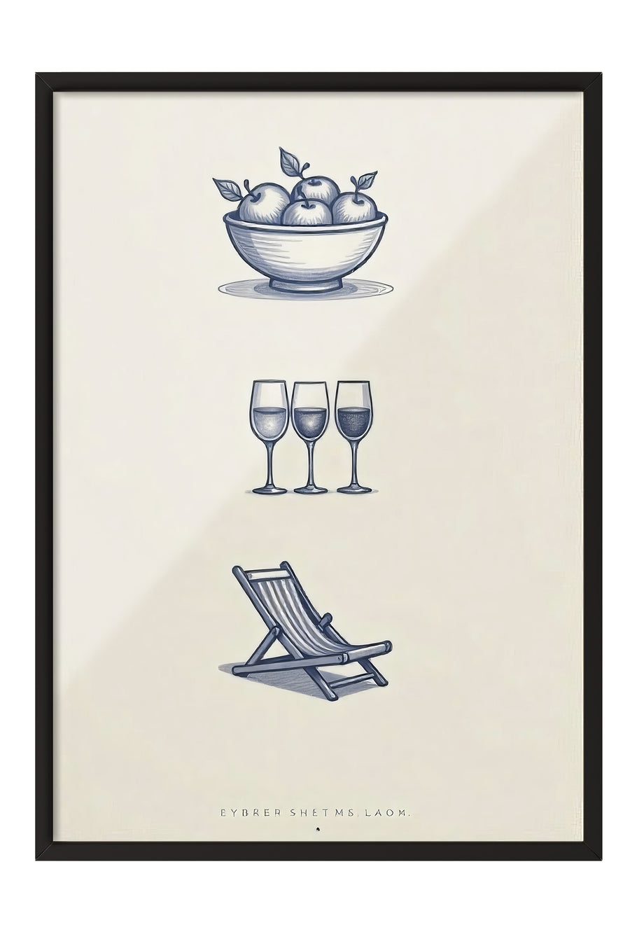 Meyveler, Kadehler ve Şezlong Poster Poster – Siyah Çerçeveli Tablo
