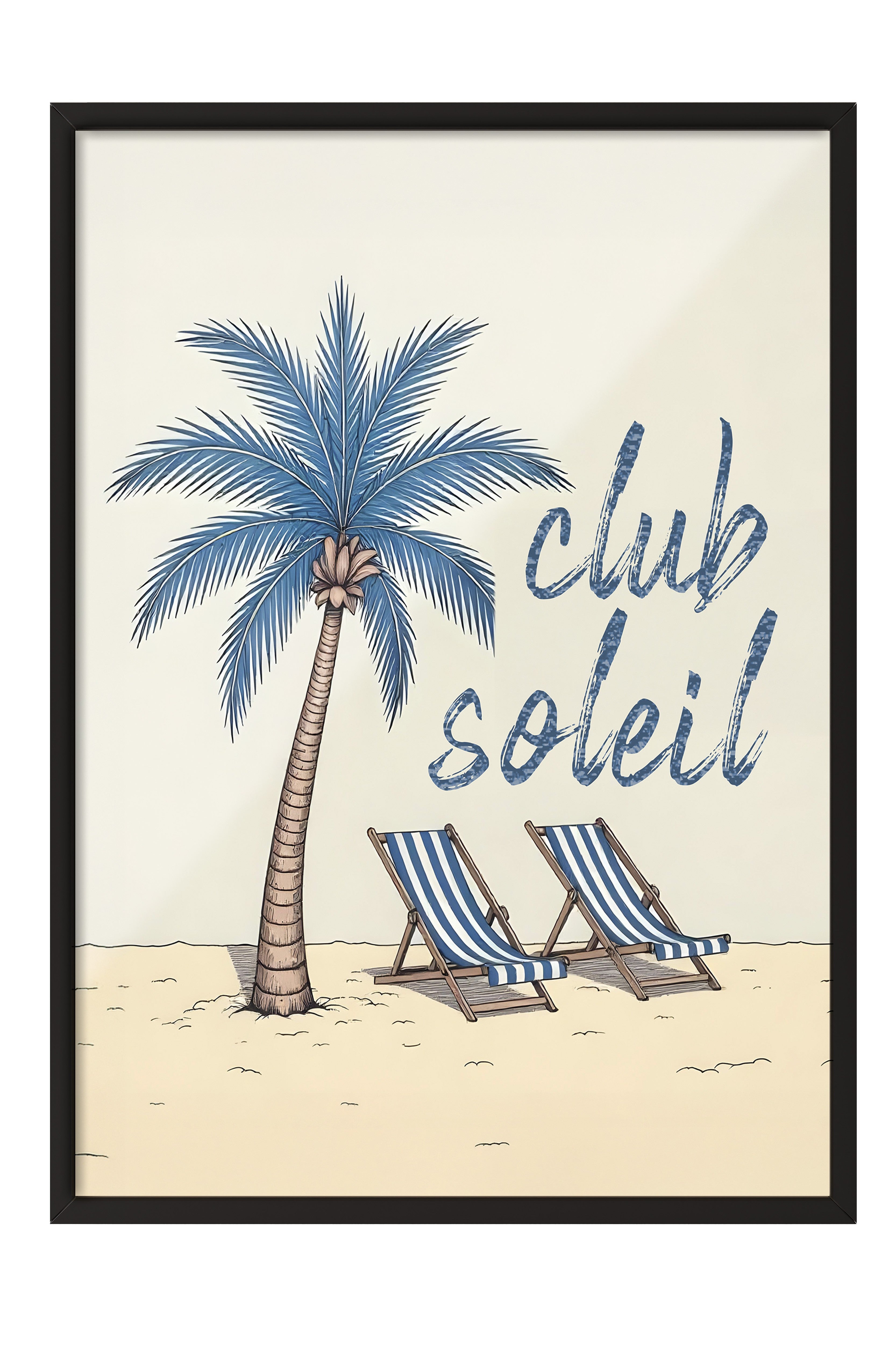 Siyah Çerçeveli Poster, Soleil Kulübü, İllüstrasyon, Mavi Renk Poster, 2025 Yaz Seçkisi, NO:109563