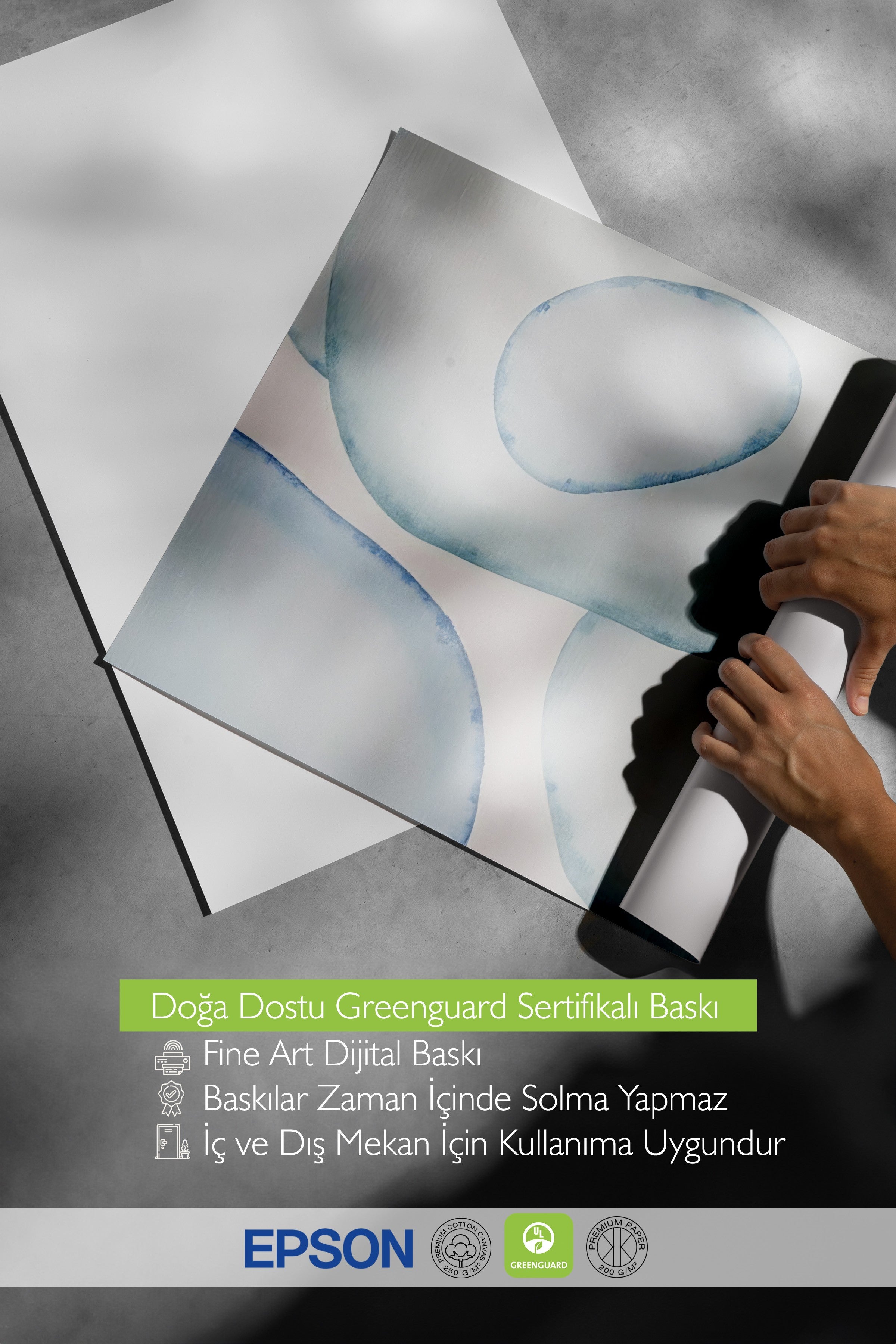 Siyah Çerçeveli Poster, Soyut Daireler - 1, Yağlı Boya, Mavi Renk Poster, 2025 Yaz Seçkisi, NO:109671