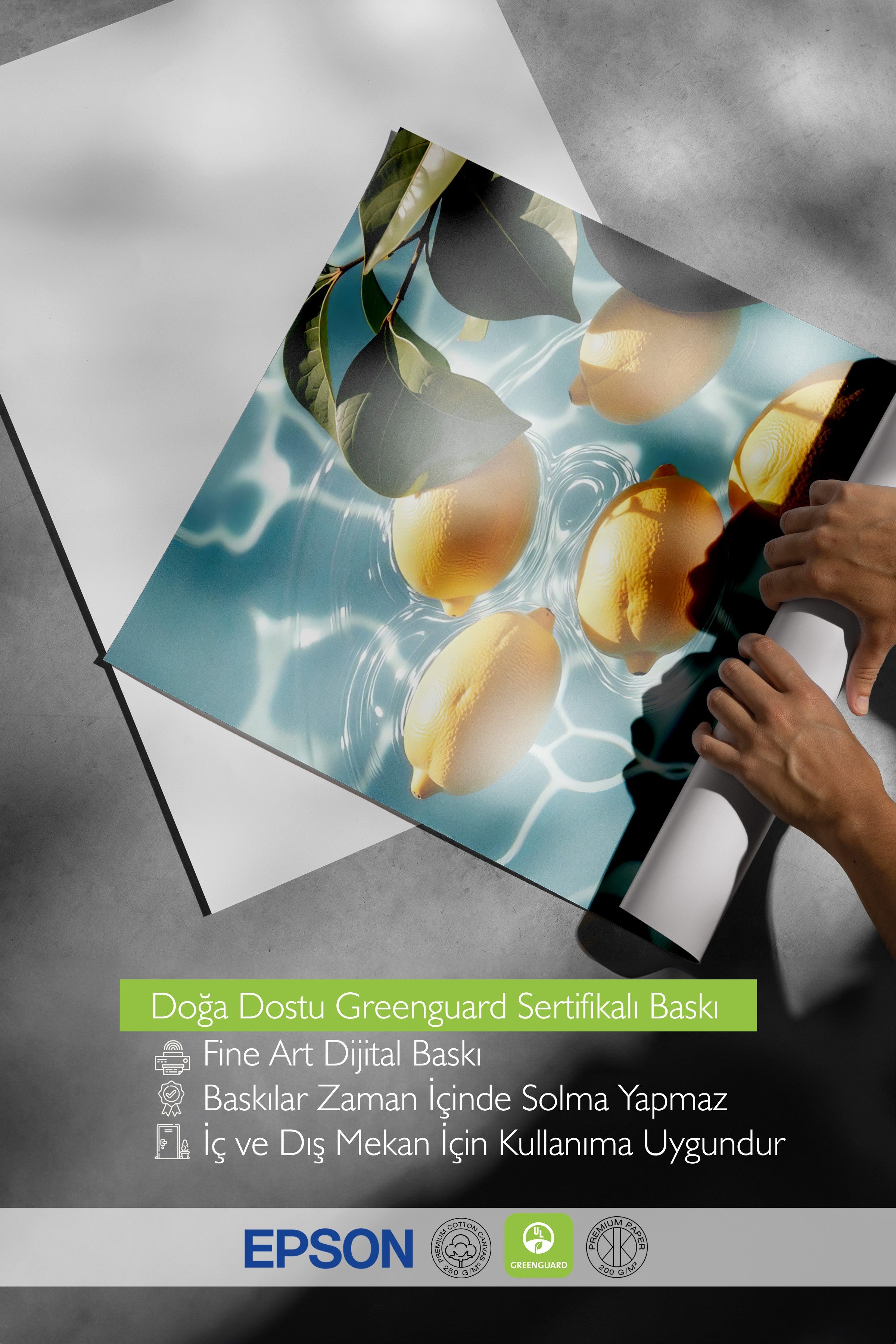 Siyah Çerçeveli Poster, Suda Limonlar, Fotoğraf, Mavi Renk Poster, 2025 Yaz Seçkisi, NO:109697