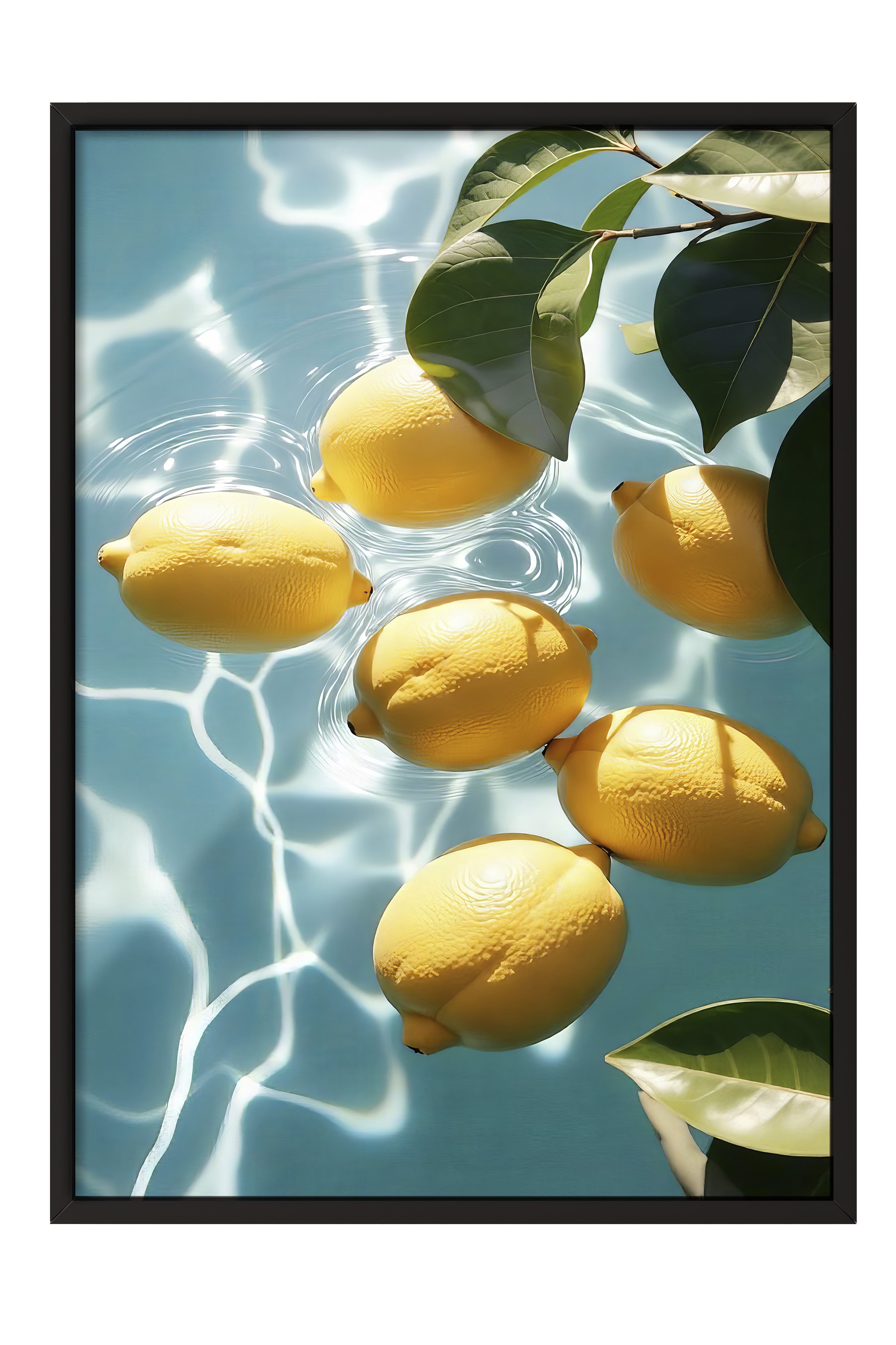 Siyah Çerçeveli Poster, Suda Limonlar, Fotoğraf, Mavi Renk Poster, 2025 Yaz Seçkisi, NO:109697