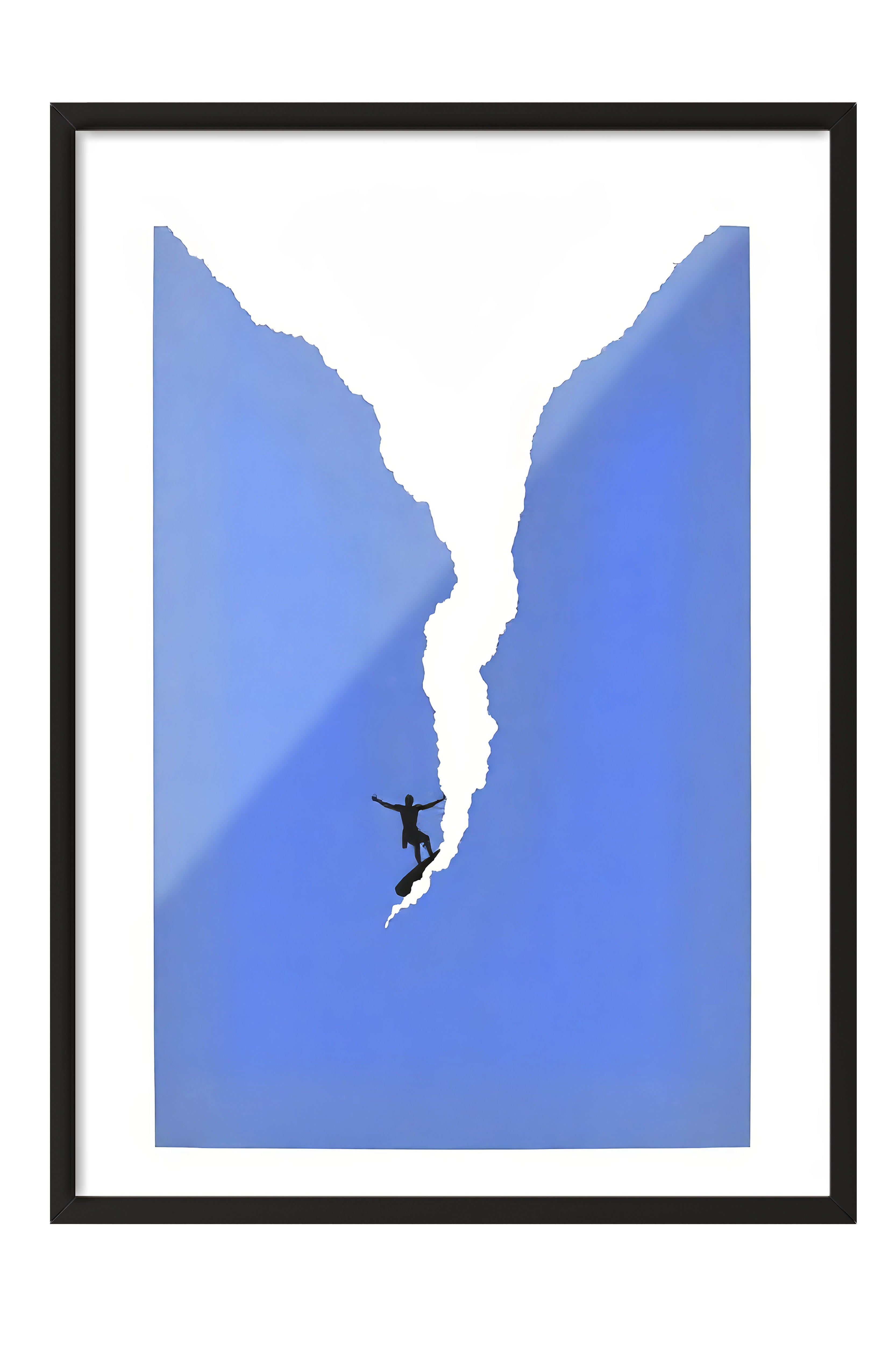 Siyah Çerçeveli Poster Tablo, Cesur Sörfçü, İllüstrasyon, Mavi Renk Poster, 2025 Yaz Seçkisi, NO:109515