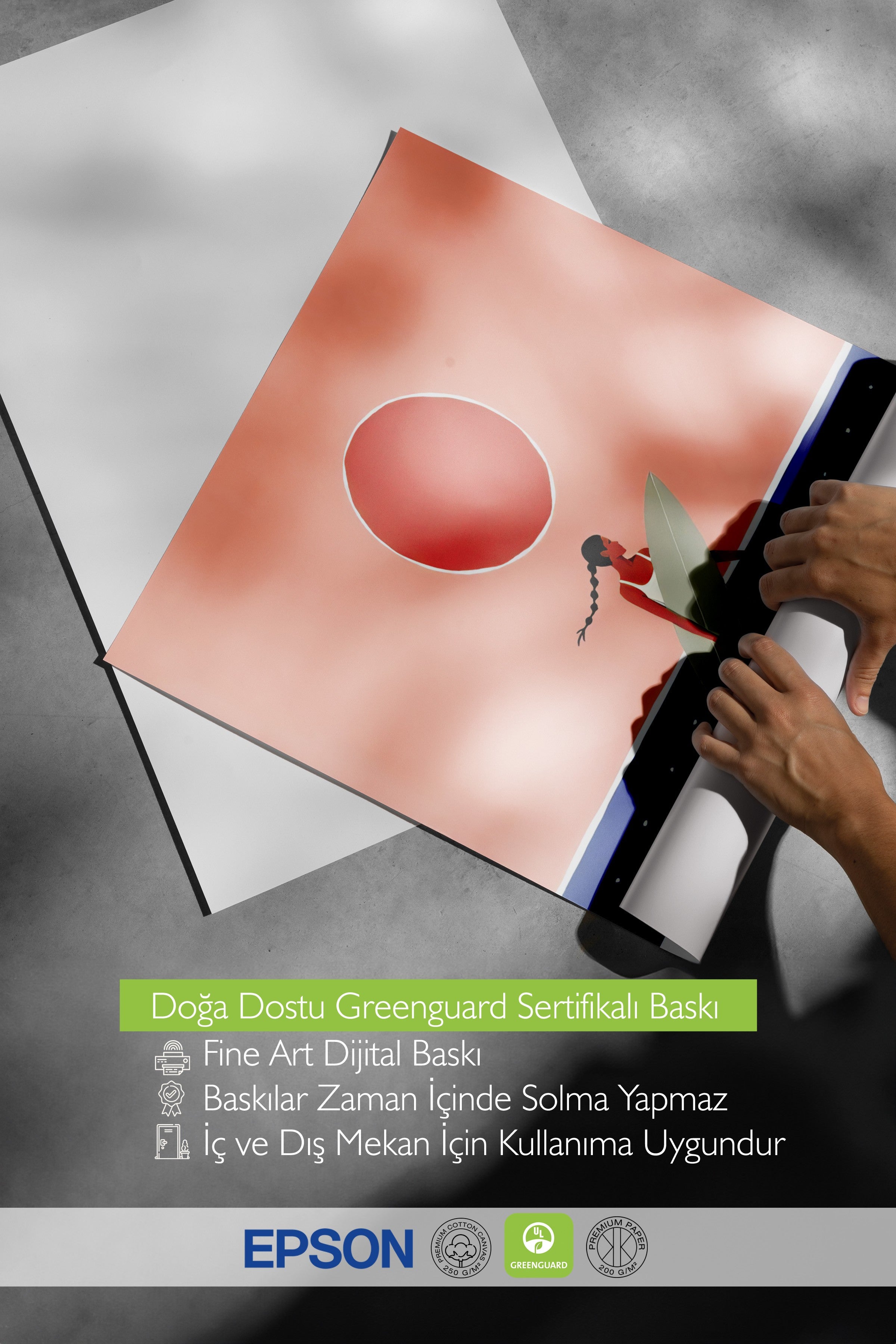 Siyah Çerçeveli Poster Tablo, Kadın Sörfçü, İllüstrasyon, Kırmızı Renk Poster, 2025 Yaz Seçkisi, NO:109512