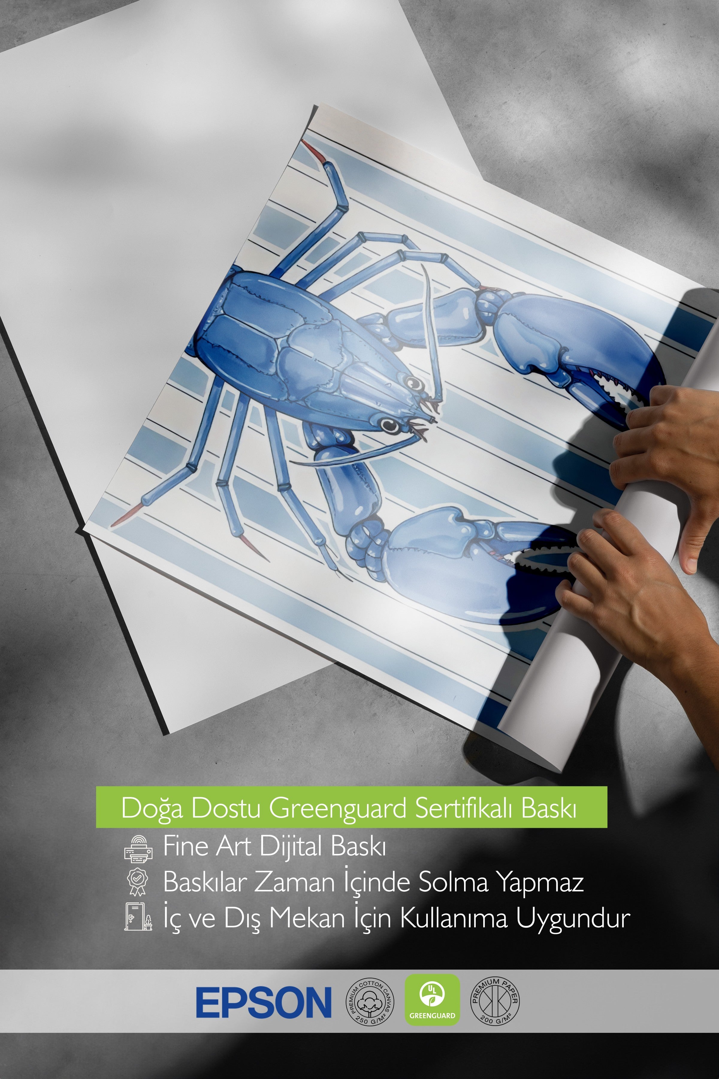 Siyah Çerçeveli Poster Tablo, Mavi Istakoz, İllüstrasyon, Mavi Renk Poster, 2025 Yaz Seçkisi, NO:109485
