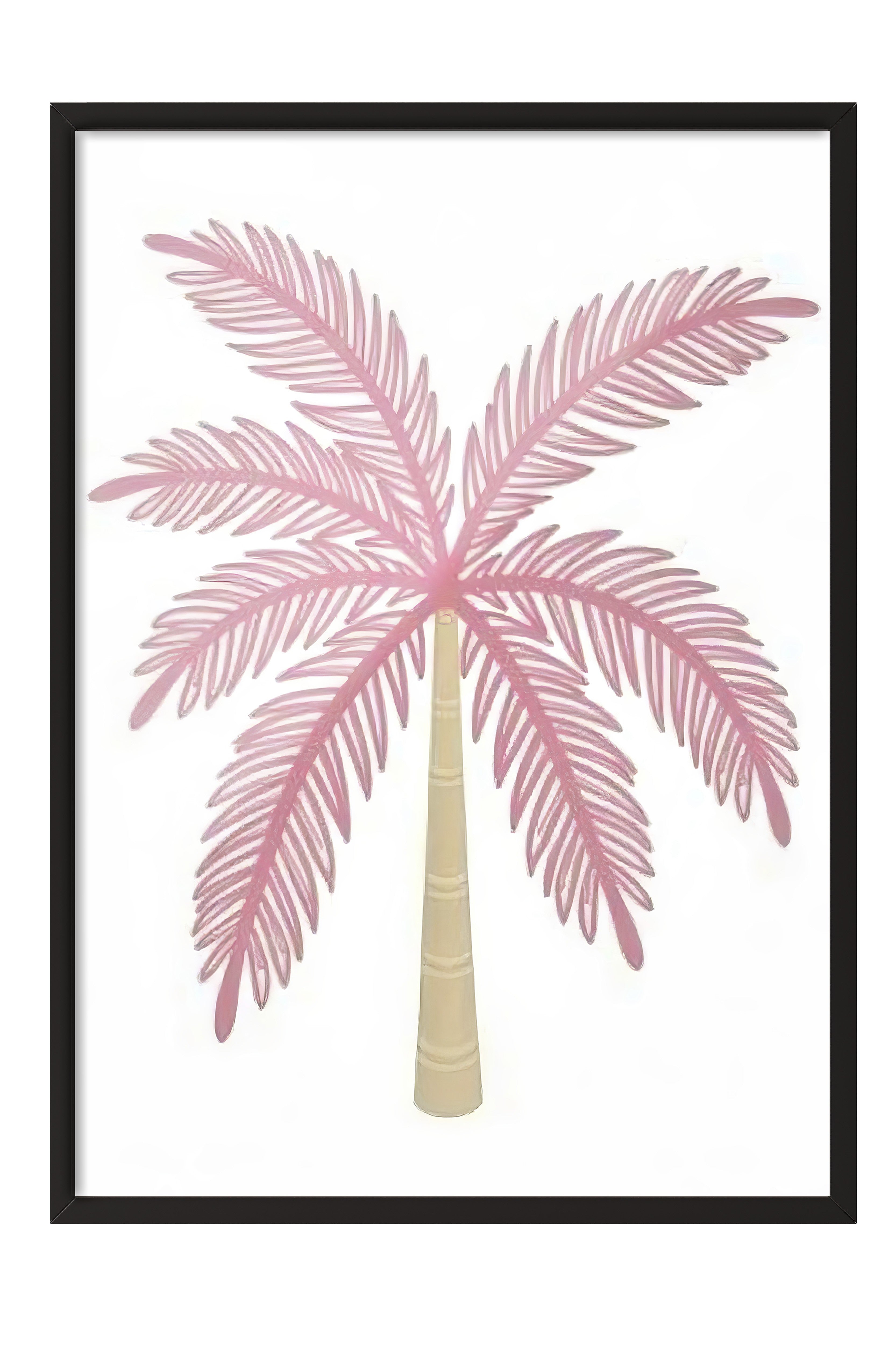 Siyah Çerçeveli Poster Tablo, Pembe Palmiye Ağacı, İllüstrasyon, Pembe Renk Poster, 2025 Yaz Seçkisi, NO:109507