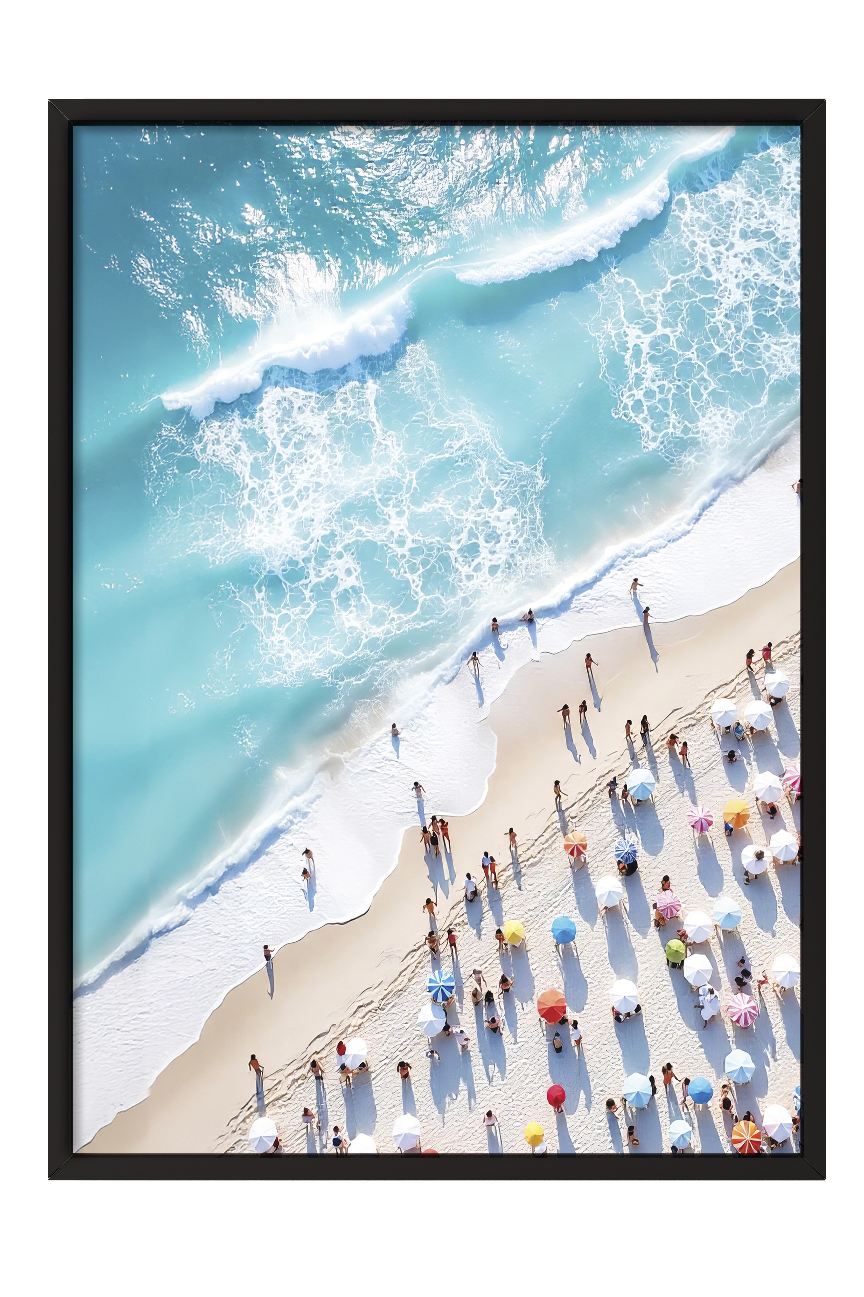 Siyah Çerçeveli Poster Tablo, Plajdaki İnsanlar, Fotoğraf, Mavi Renk Poster, 2025 Yaz Seçkisi, NO:109494