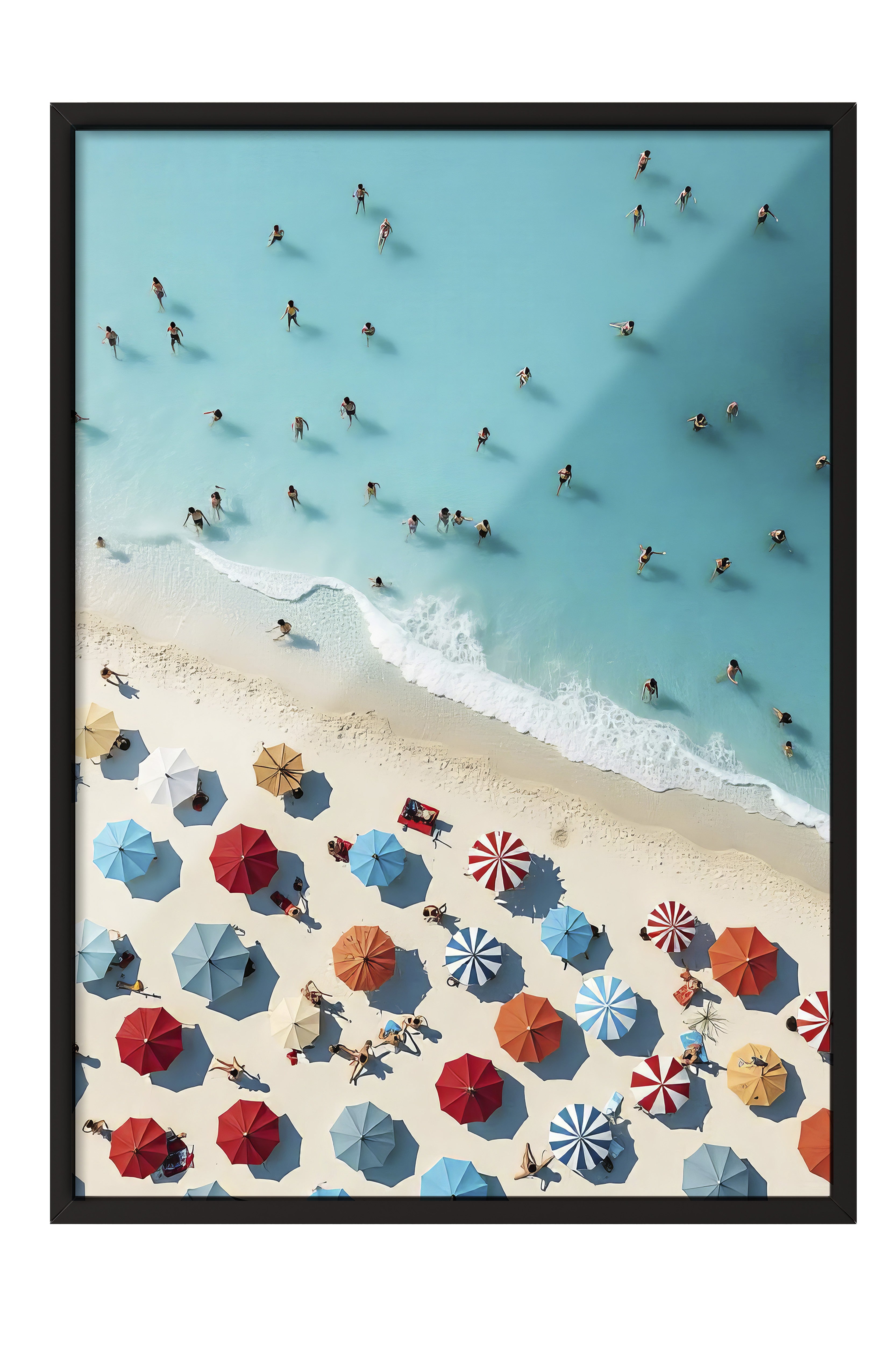 Siyah Çerçeveli Poster Tablo, Plajdaki İnsanlar, Fotoğraf, Mavi Renk Poster, 2025 Yaz Seçkisi, NO:109495