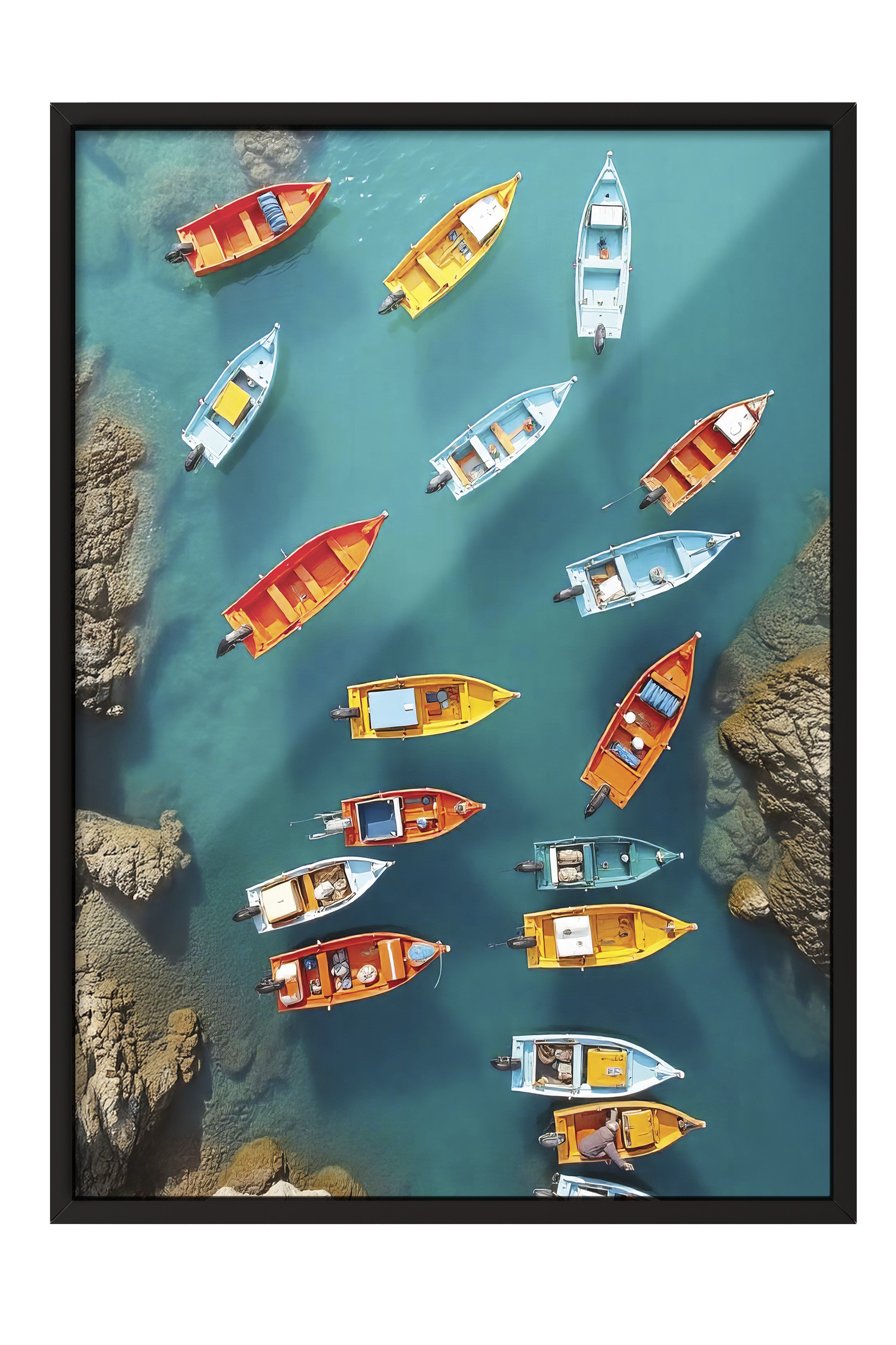 Siyah Çerçeveli Poster Tablo, Renkli Sandallar, Fotoğraf, Maximalist, Mavi Renk Poster, 2025 Yaz Seçkisi, NO:109496