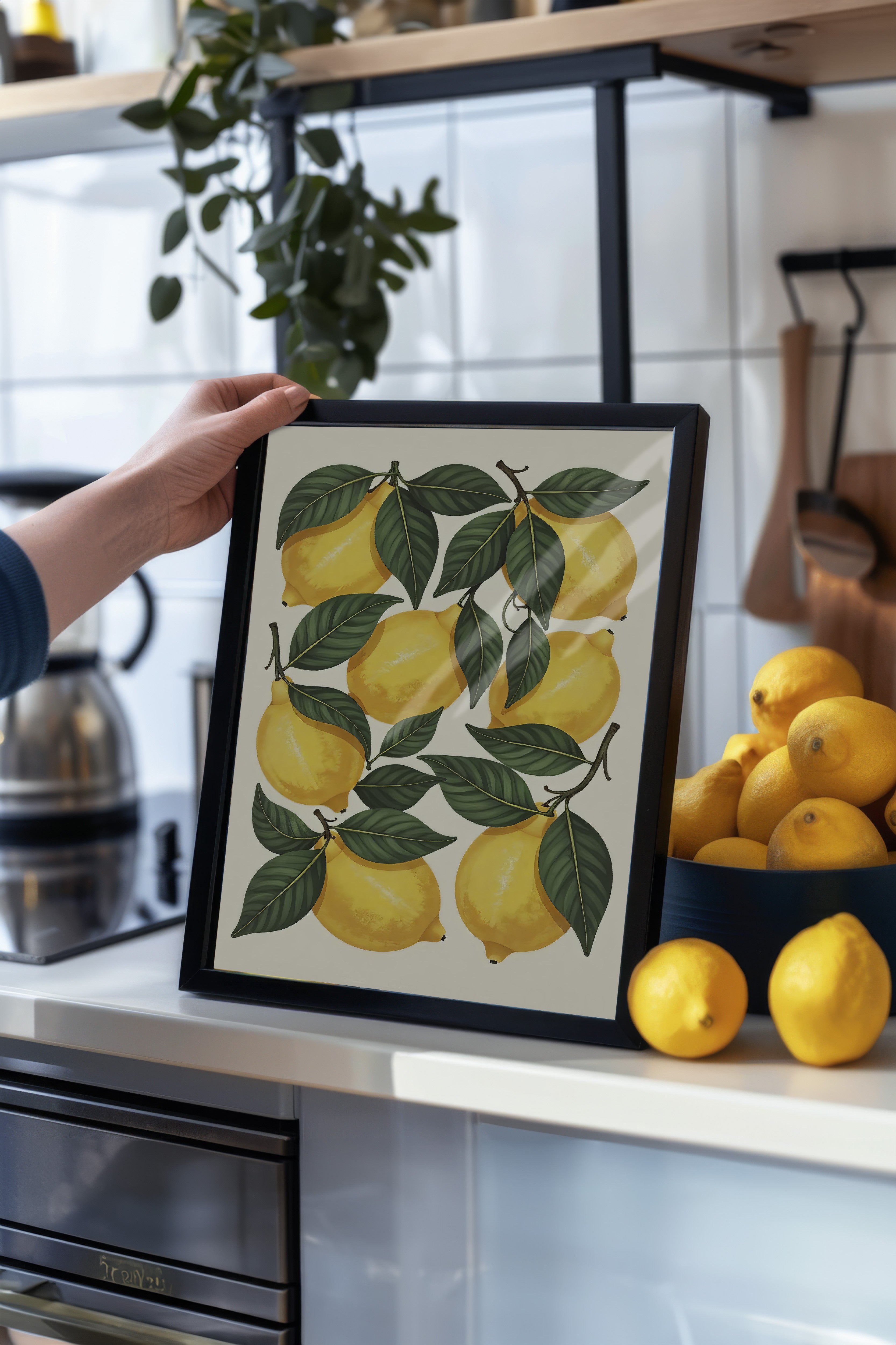 Siyah Çerçeveli Poster Tablo, Sarı Limonlar, İllüstrasyon, Sarı Renk Poster, 2025 Yaz Seçkisi, NO:109497