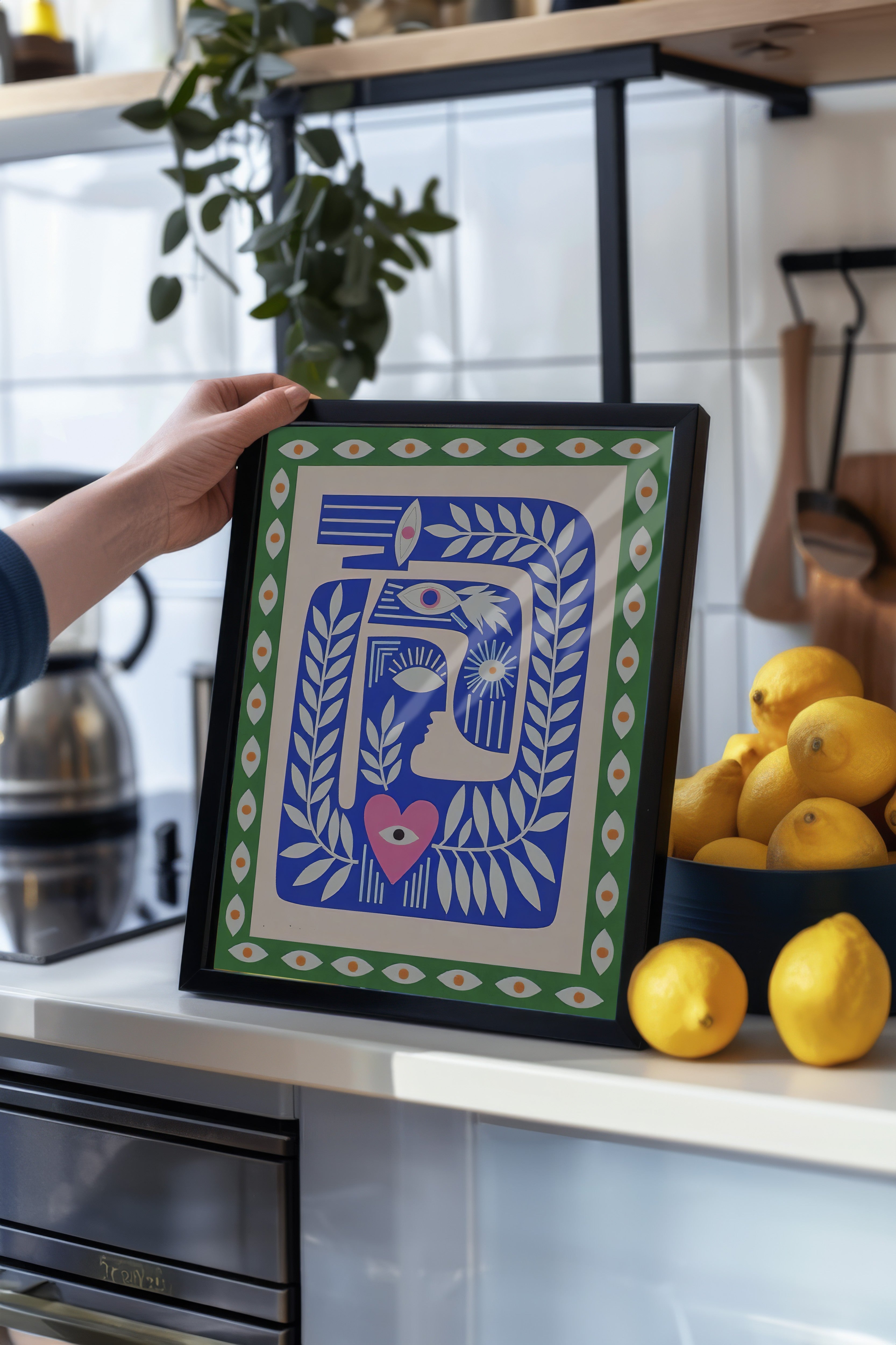 Siyah Çerçeveli Poster Tablo, Soyut Mavi, İllüstrasyon, Maximalist, Mavi Renk Poster, 2025 Yaz Seçkisi, NO:109489