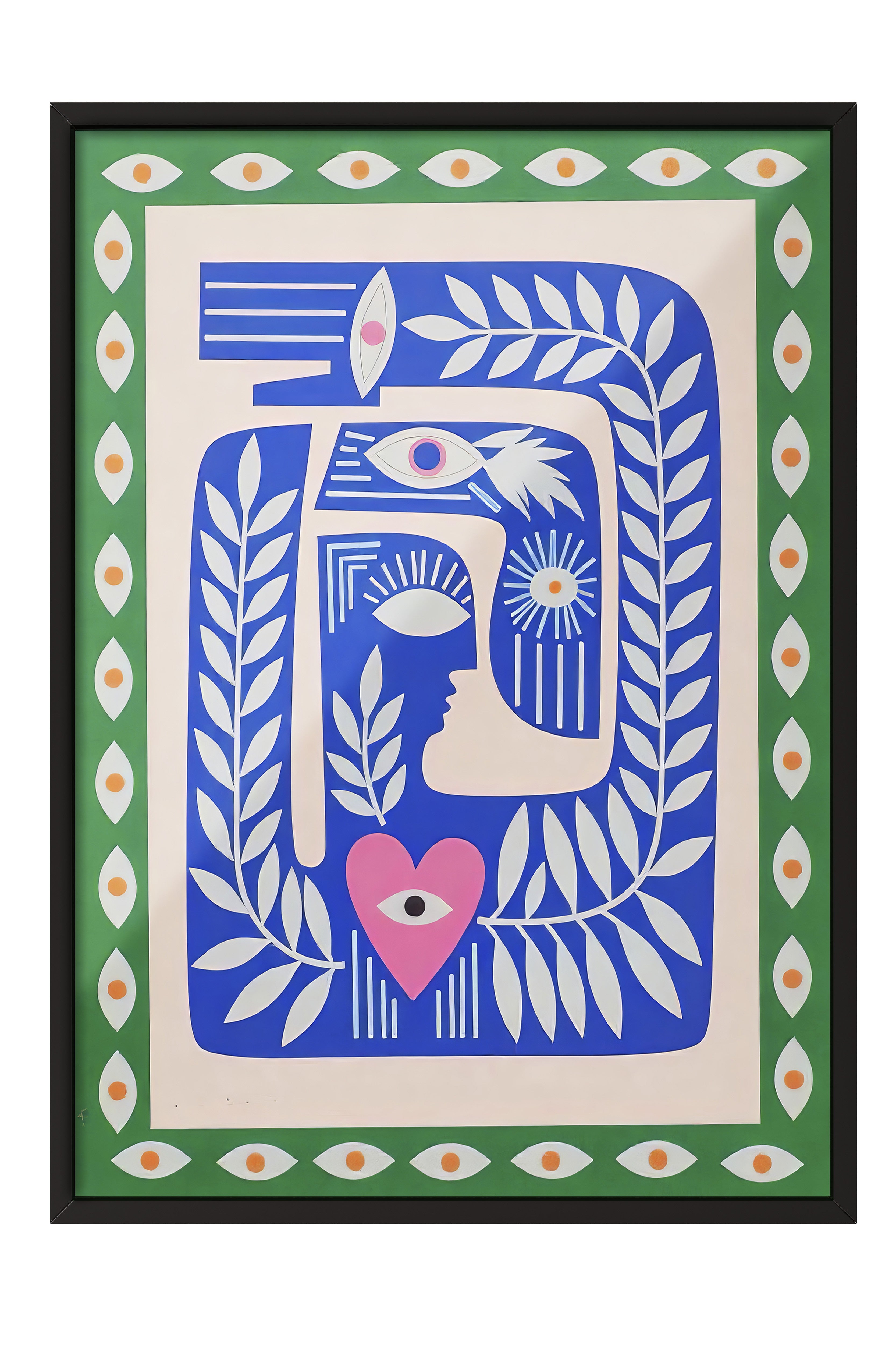 Siyah Çerçeveli Poster Tablo, Soyut Mavi, İllüstrasyon, Maximalist, Mavi Renk Poster, 2025 Yaz Seçkisi, NO:109489